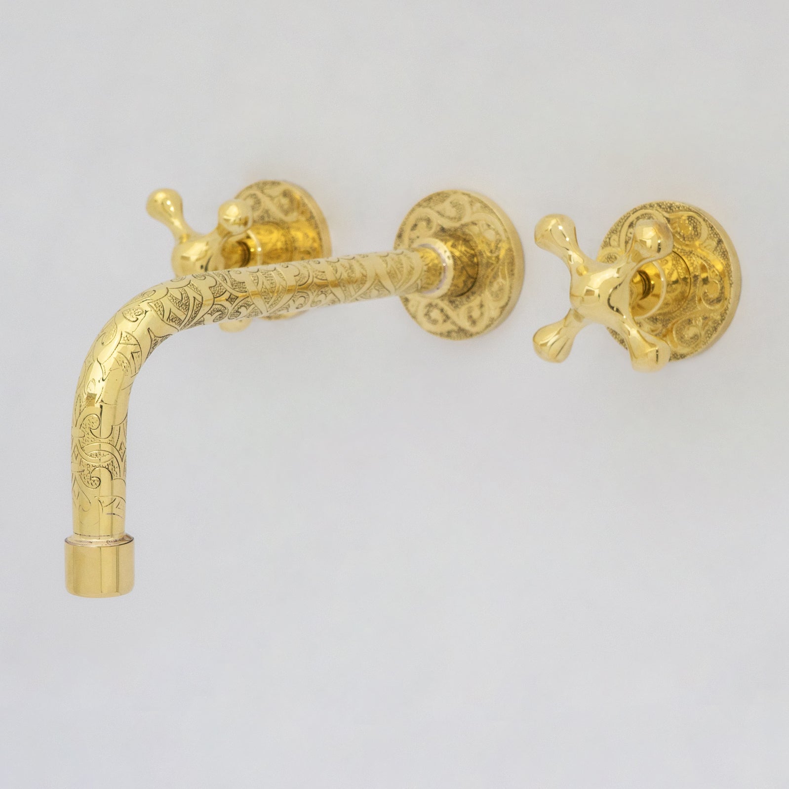 Engraved Solid Brass Built-in Faucet, Unlacquered Bathroom Sink Faucet alternate view 3