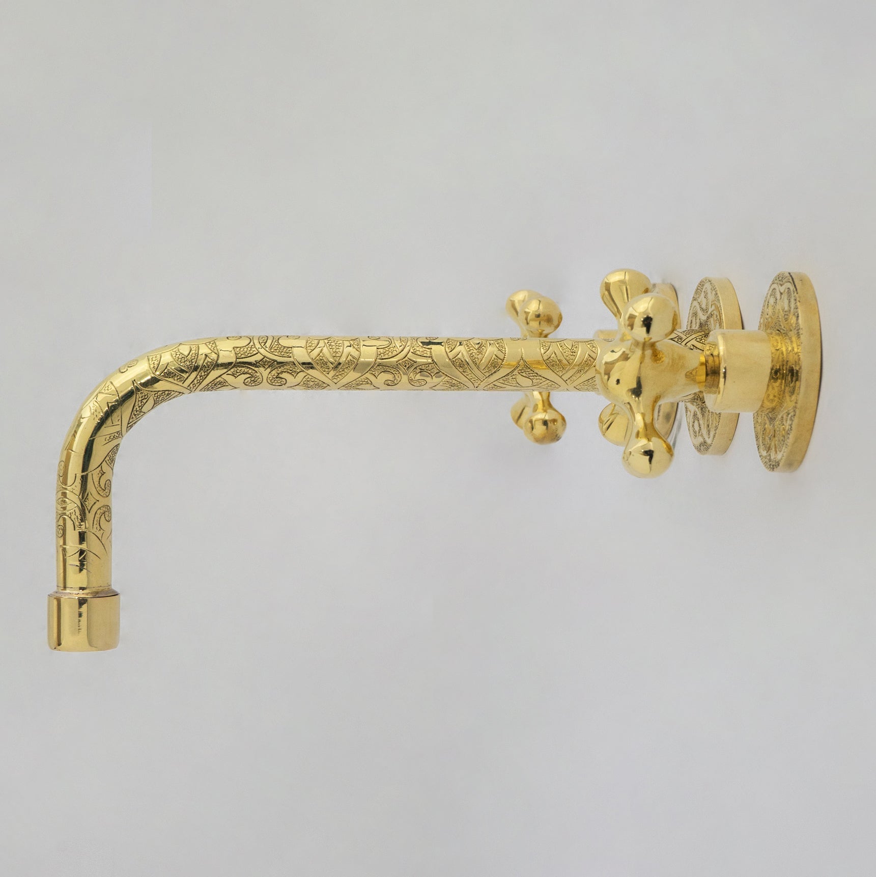 Engraved Solid Brass Built-in Faucet, Unlacquered Bathroom Sink Faucet alternate view 4