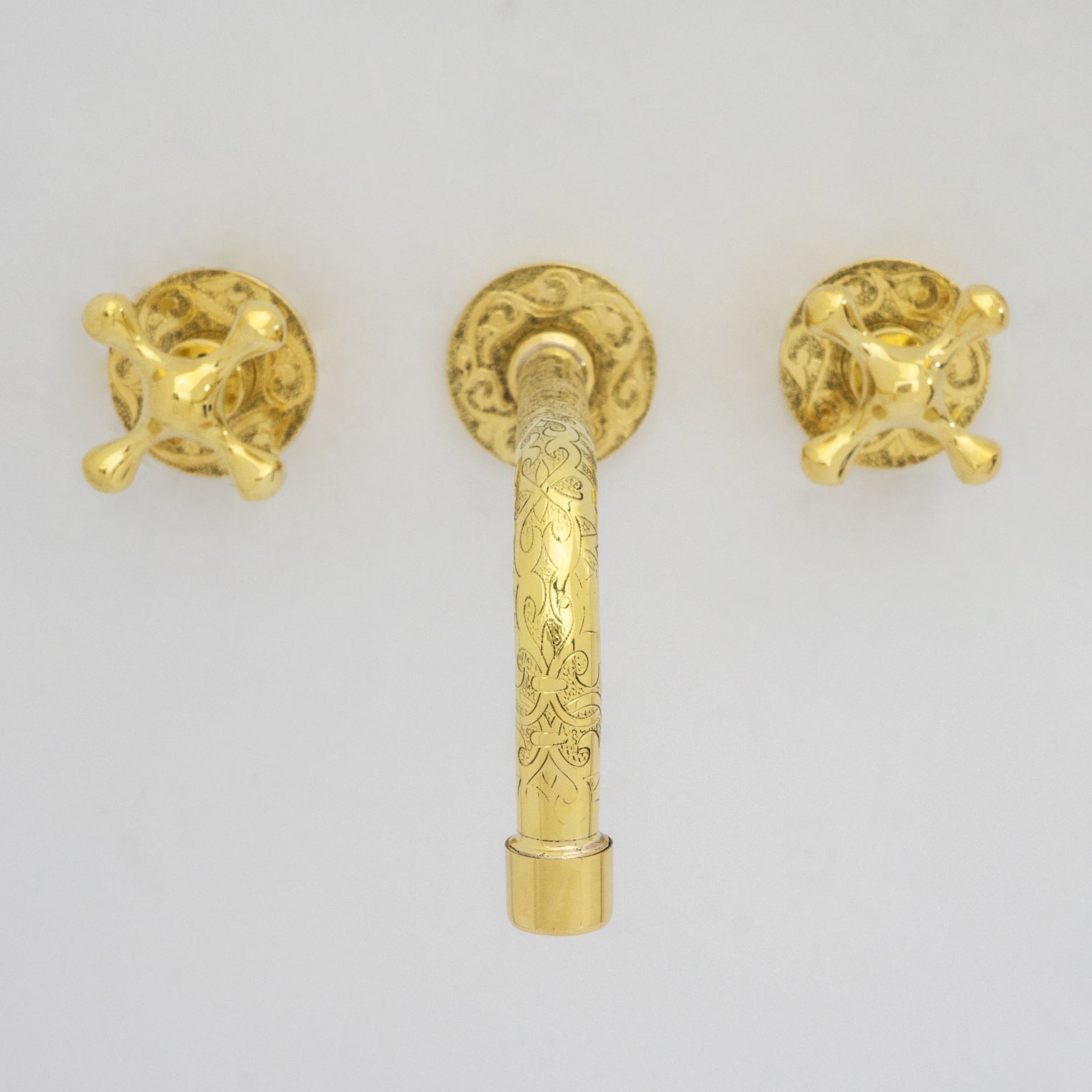 Engraved Solid Brass Built-in Faucet, Unlacquered Bathroom Sink Faucet