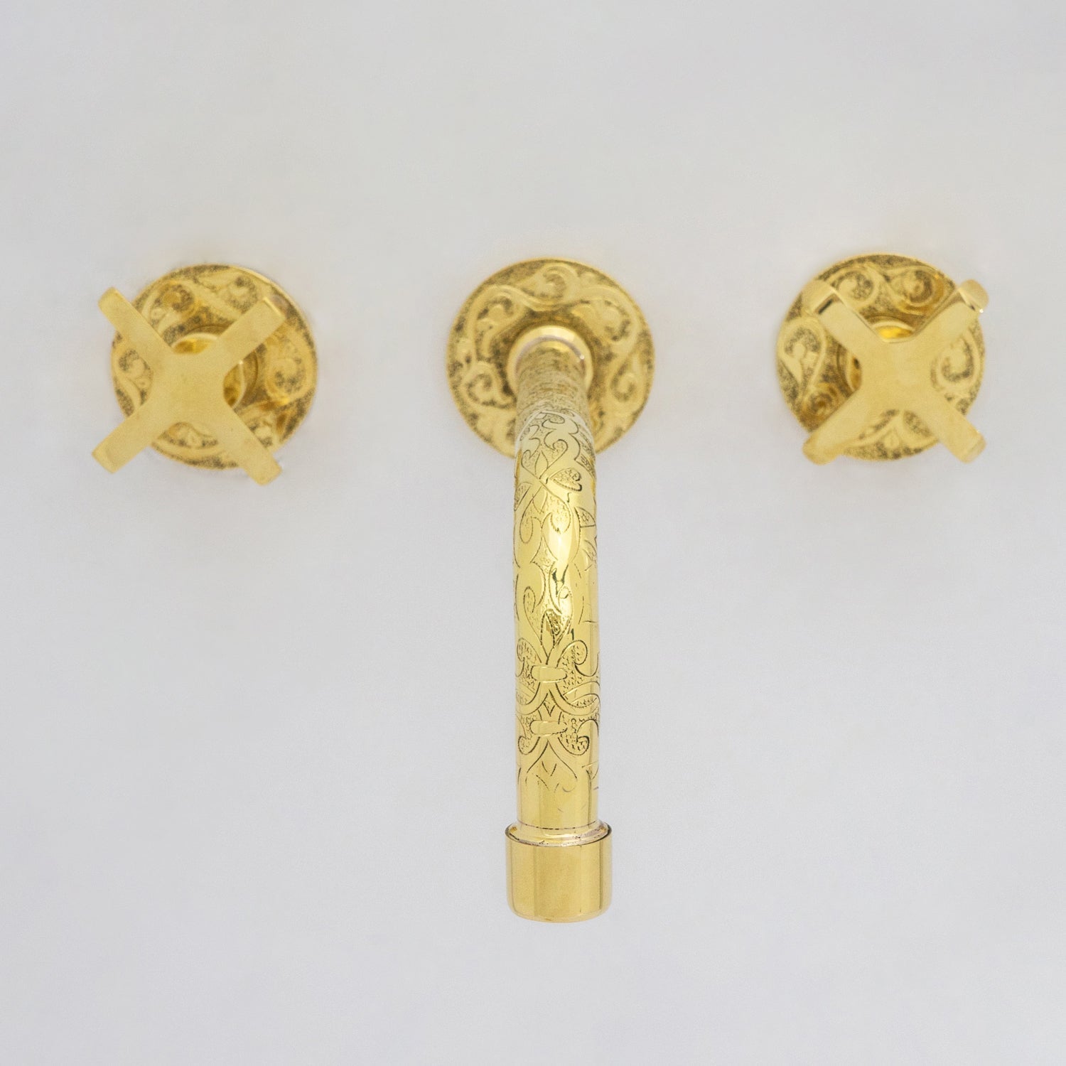 Engraved Solid Brass Built-in Faucet, Unlacquered Bathroom Sink Faucet alternate view 5