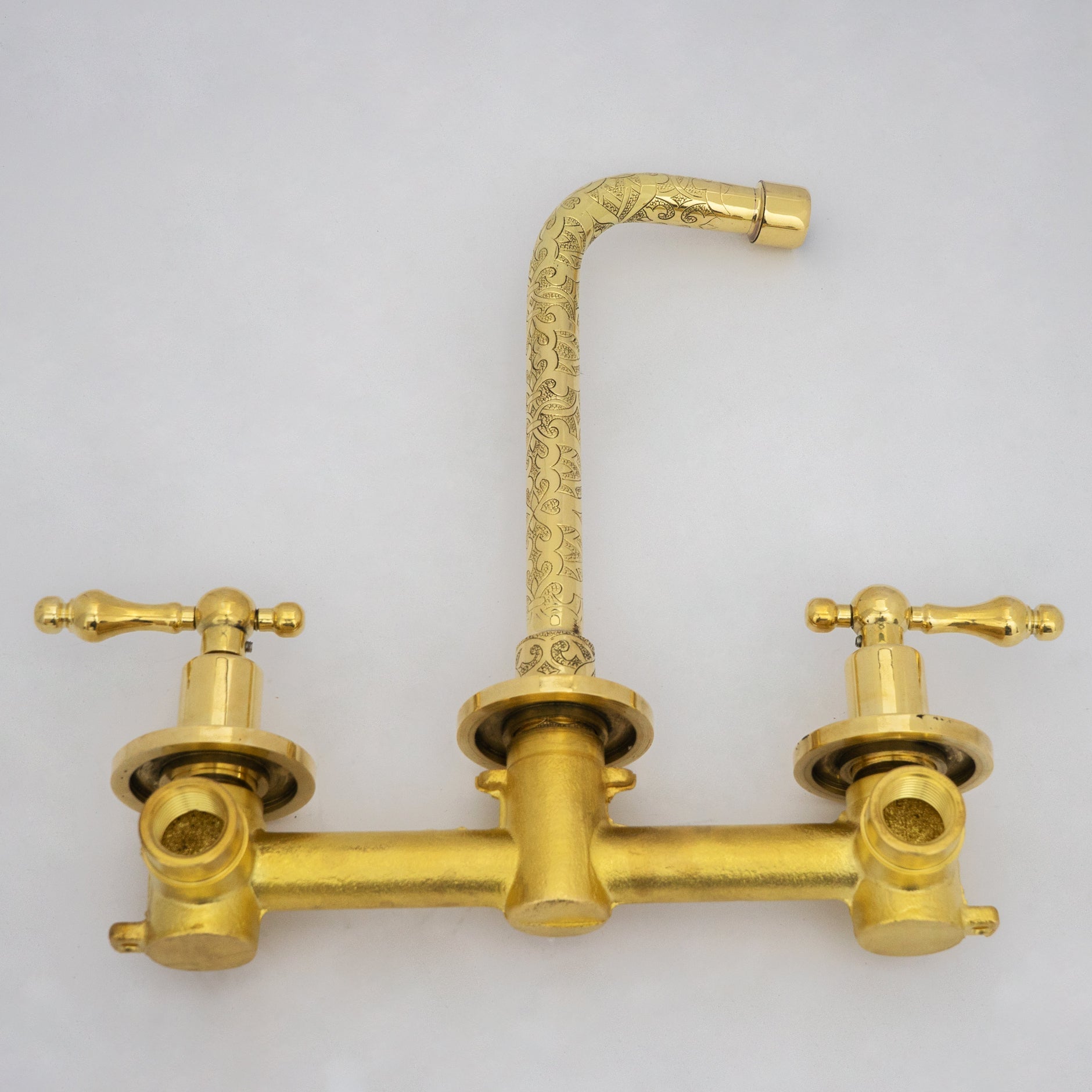 Engraved Solid Brass Built-in Faucet, Unlacquered Bathroom Sink Faucet alternate view 11