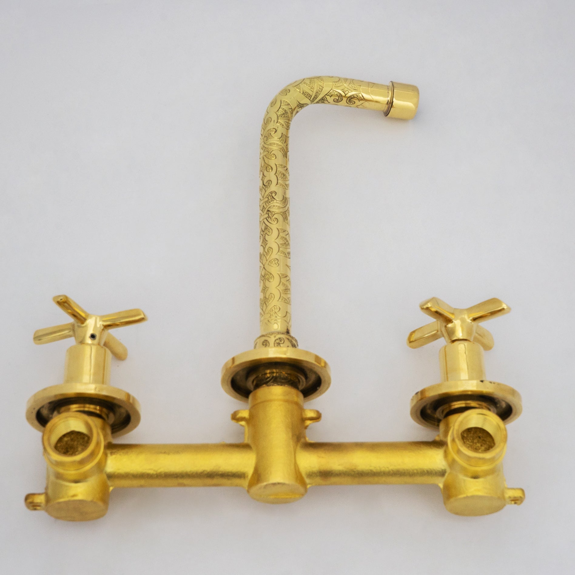 Engraved Solid Brass Built-in Faucet, Unlacquered Bathroom Sink Faucet alternate view 12