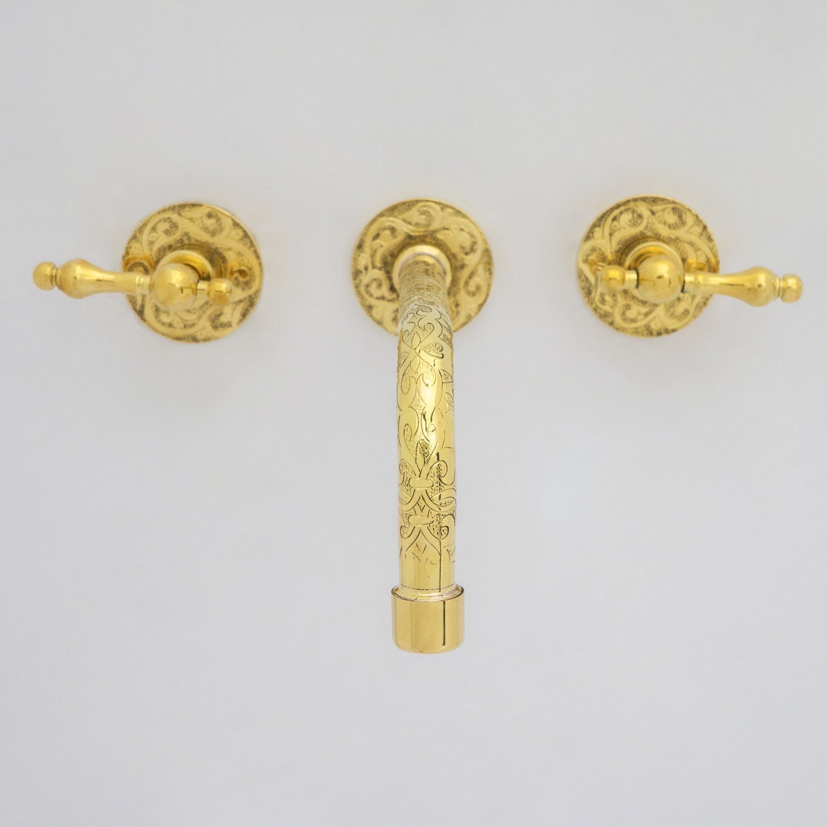 Engraved Solid Brass Built-in Faucet, Unlacquered Bathroom Sink Faucet alternate view 7