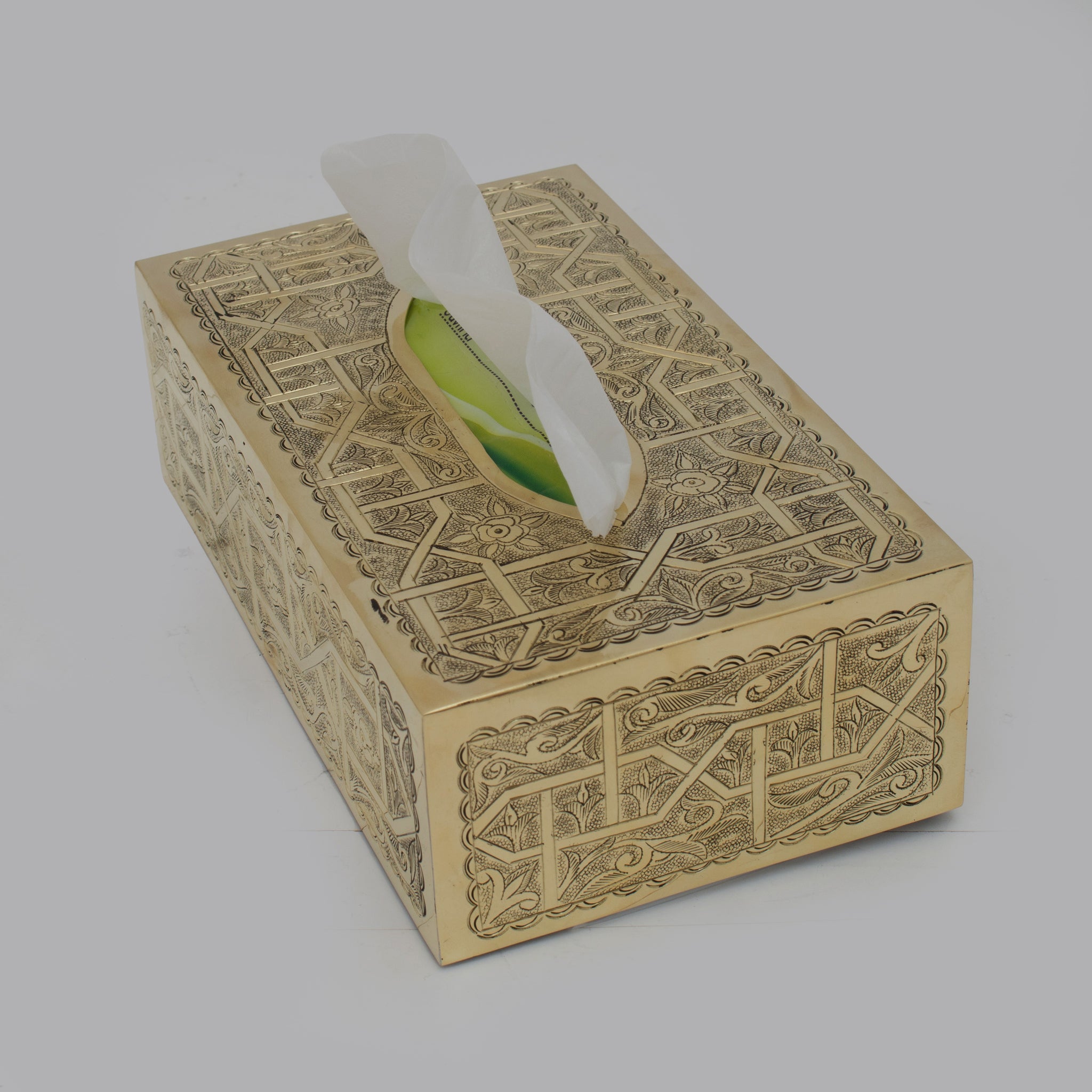 Engraved Solid Brass Rectangular Tissue Box Cover