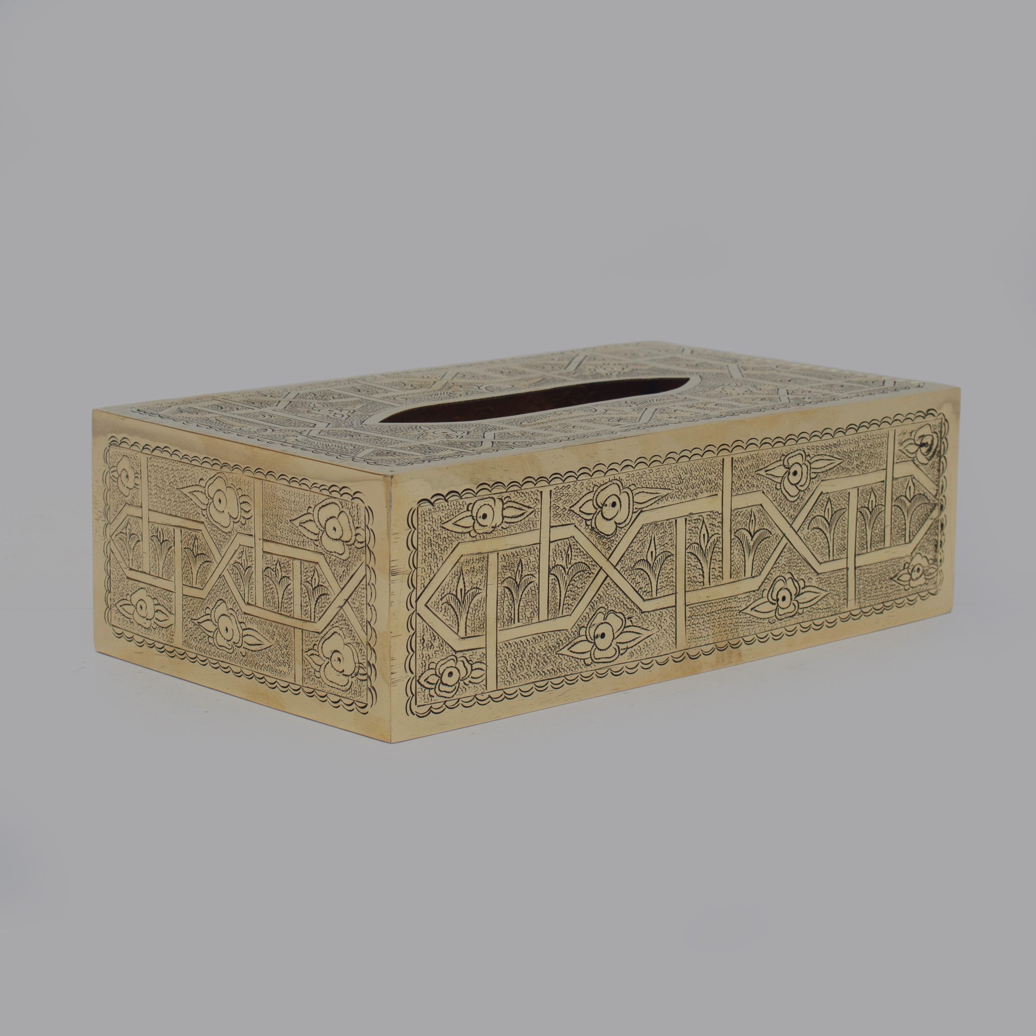 Engraved Solid Brass Rectangular Tissue Box Cover alternate view 3