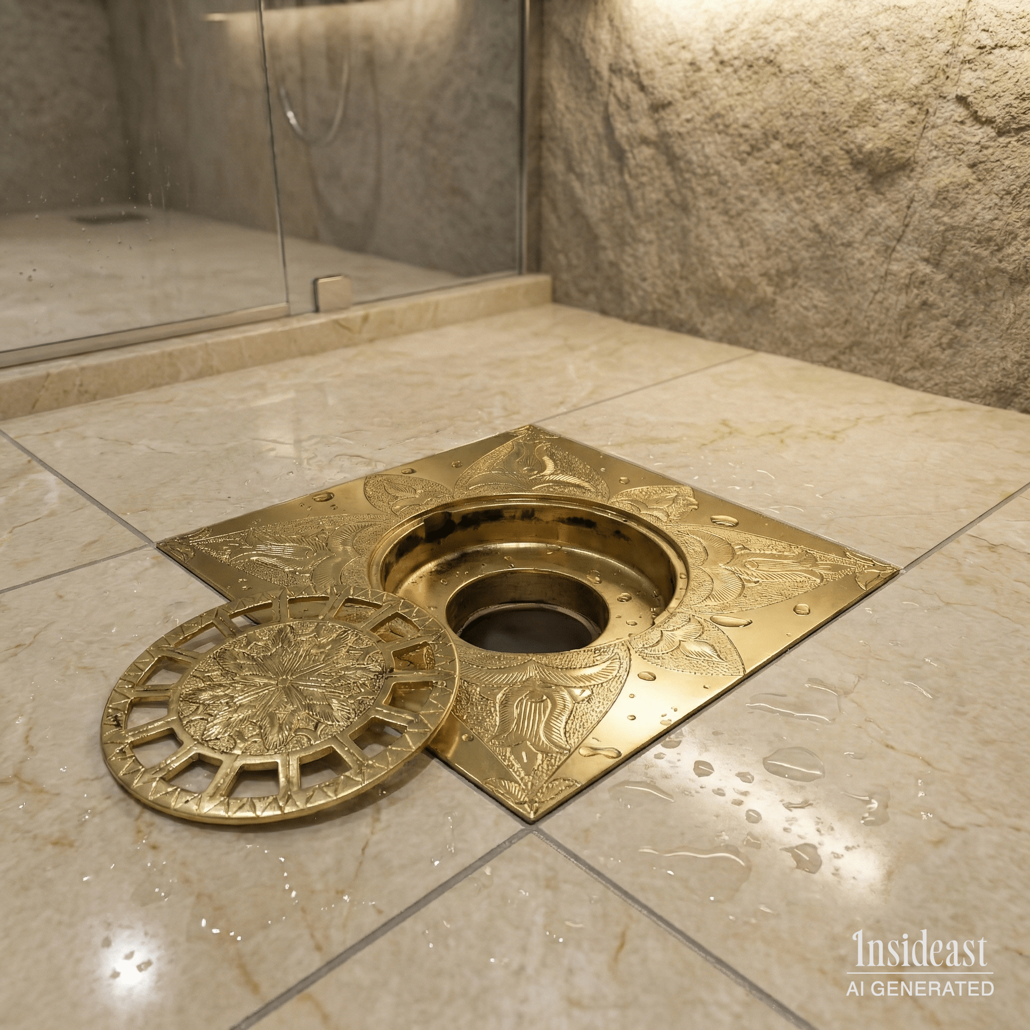 Engraved Traditional Style Brass Floor Drain | Shower floor