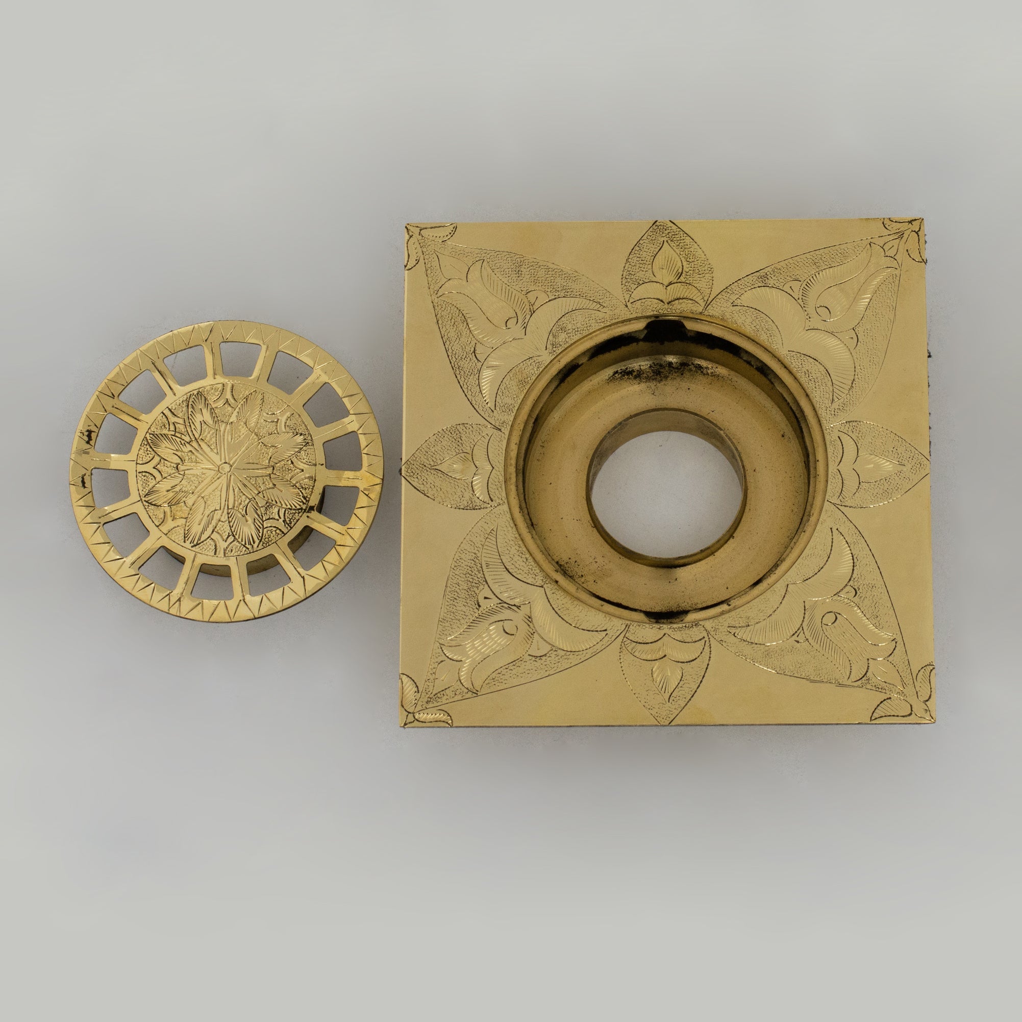 Engraved Traditional Style Brass Floor Drain | Shower floor alternate view 4