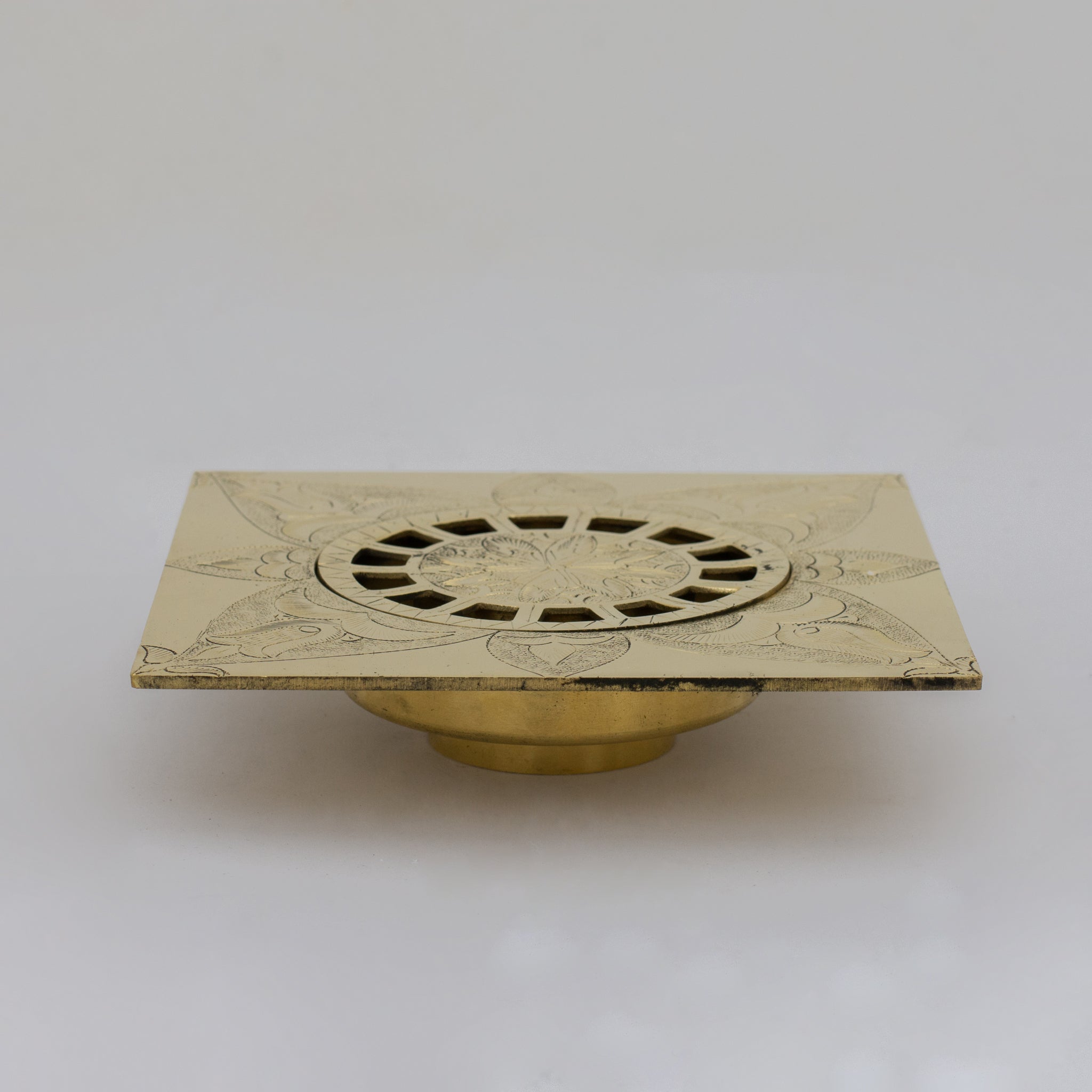 Engraved Traditional Style Brass Floor Drain | Shower floor alternate view 7