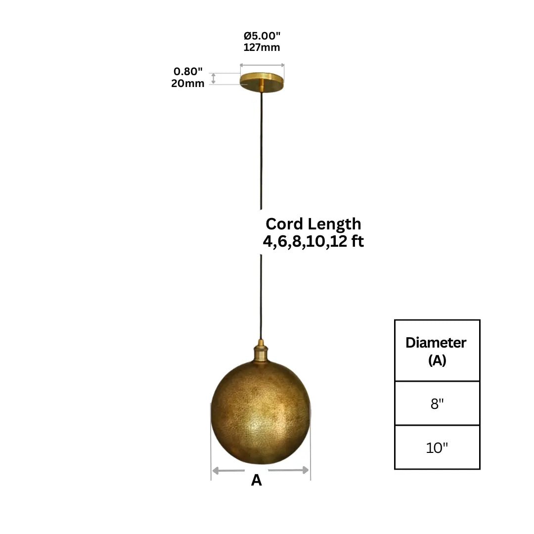 Hammered Brass Ball Pendant Light, Dome Ceiling Light alternate view 8