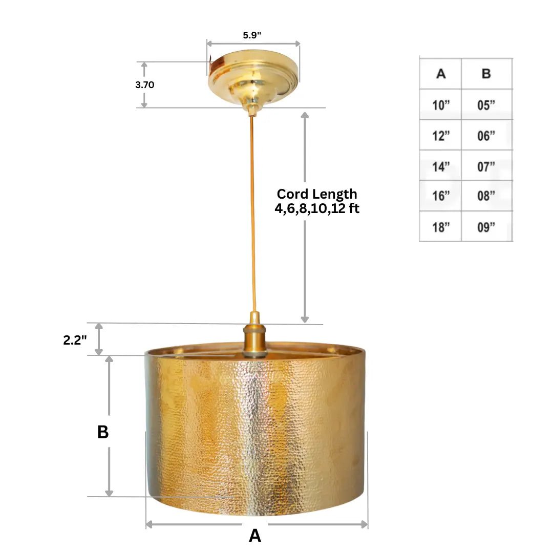 Hammered Brass Cylinder Pendant Light, Unlacquered Brass Pendant Light alternate view 13