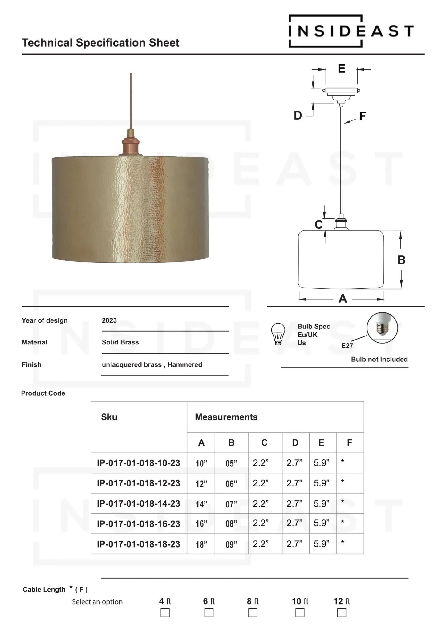 Hammered Brass Cylinder Pendant Light, Unlacquered Brass Pendant Light alternate view 14
