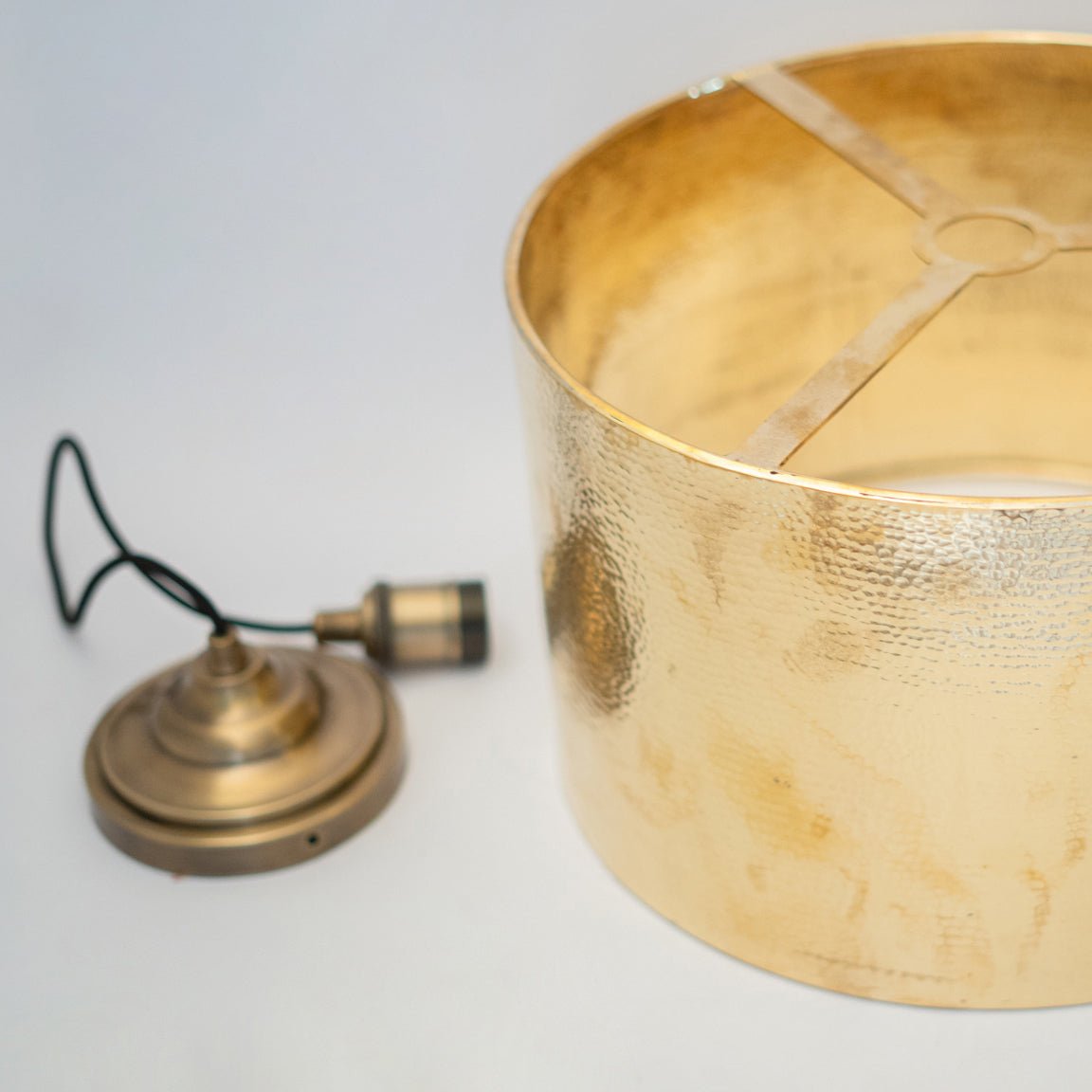 Hammered Brass Cylinder Pendant Light, Unlacquered Brass Pendant Light alternate view 11