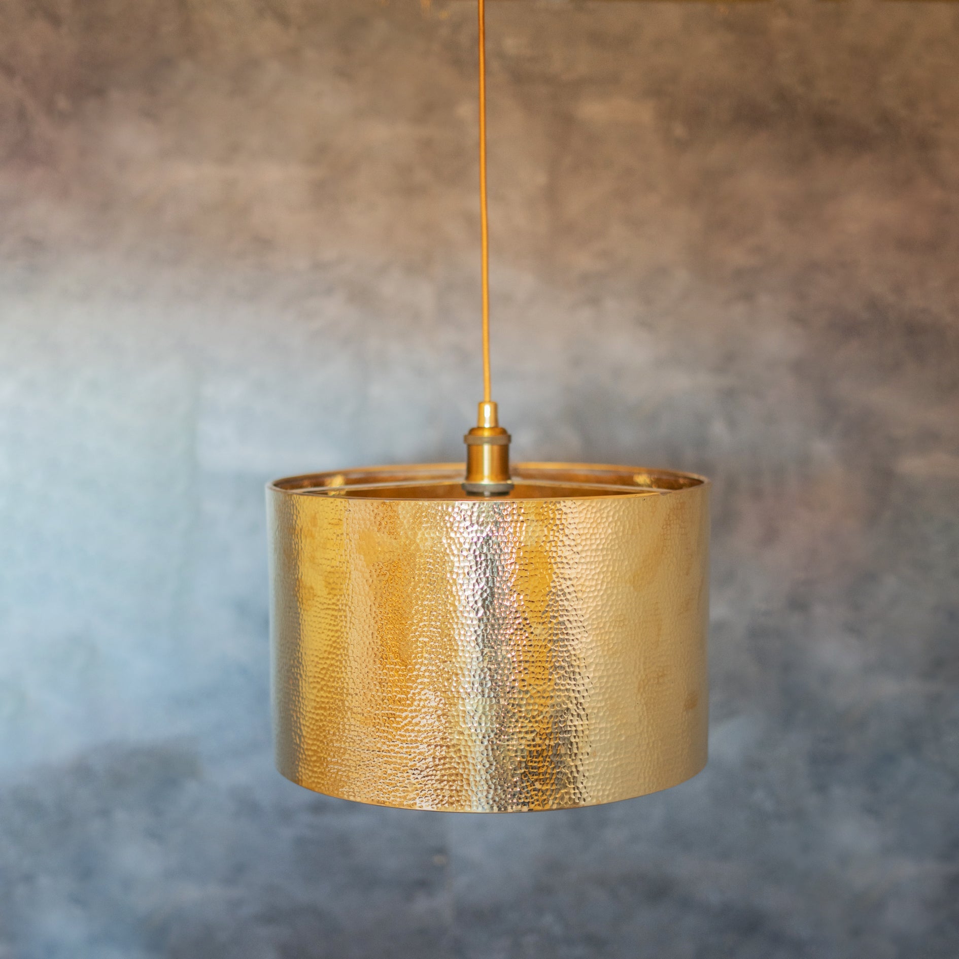 Hammered Brass Cylinder Pendant Light, Unlacquered Brass Pendant Light alternate view 3