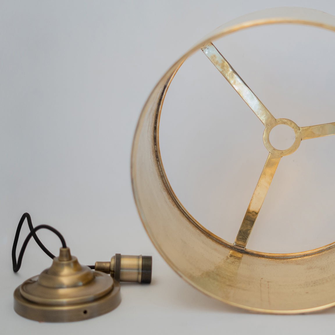 Hammered Brass Cylinder Pendant Light, Unlacquered Brass Pendant Light alternate view 12