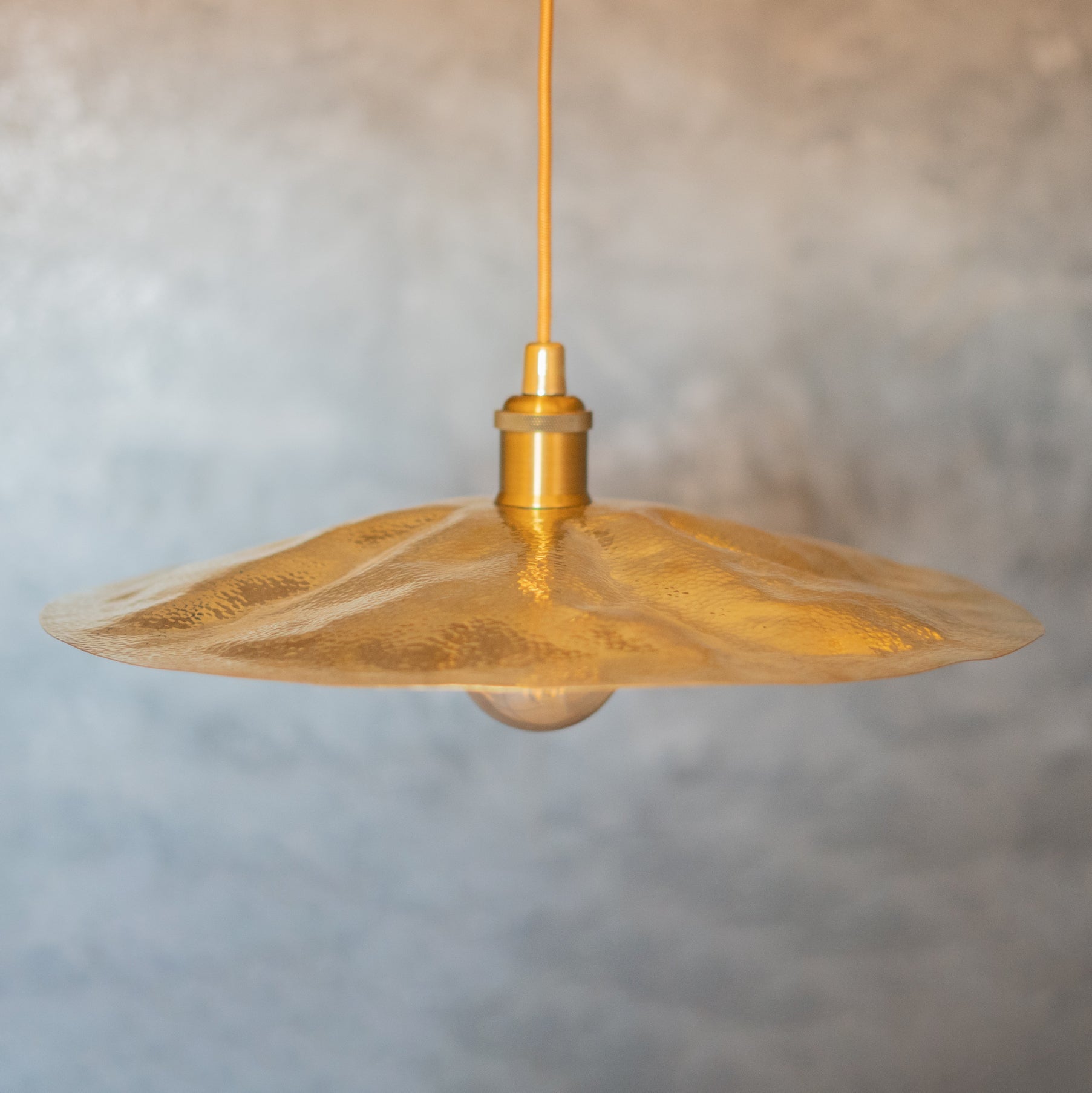 Hammered Brass Flat Disc Pendant Light, Brass Plate Lampshade, Flat Circle Shade