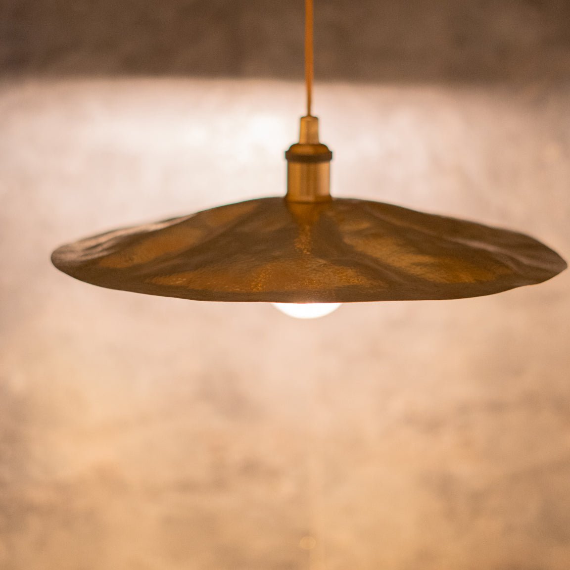 Hammered Brass Flat Disc Pendant Light, Brass Plate Lampshade, Flat Circle Shade alternate view 2