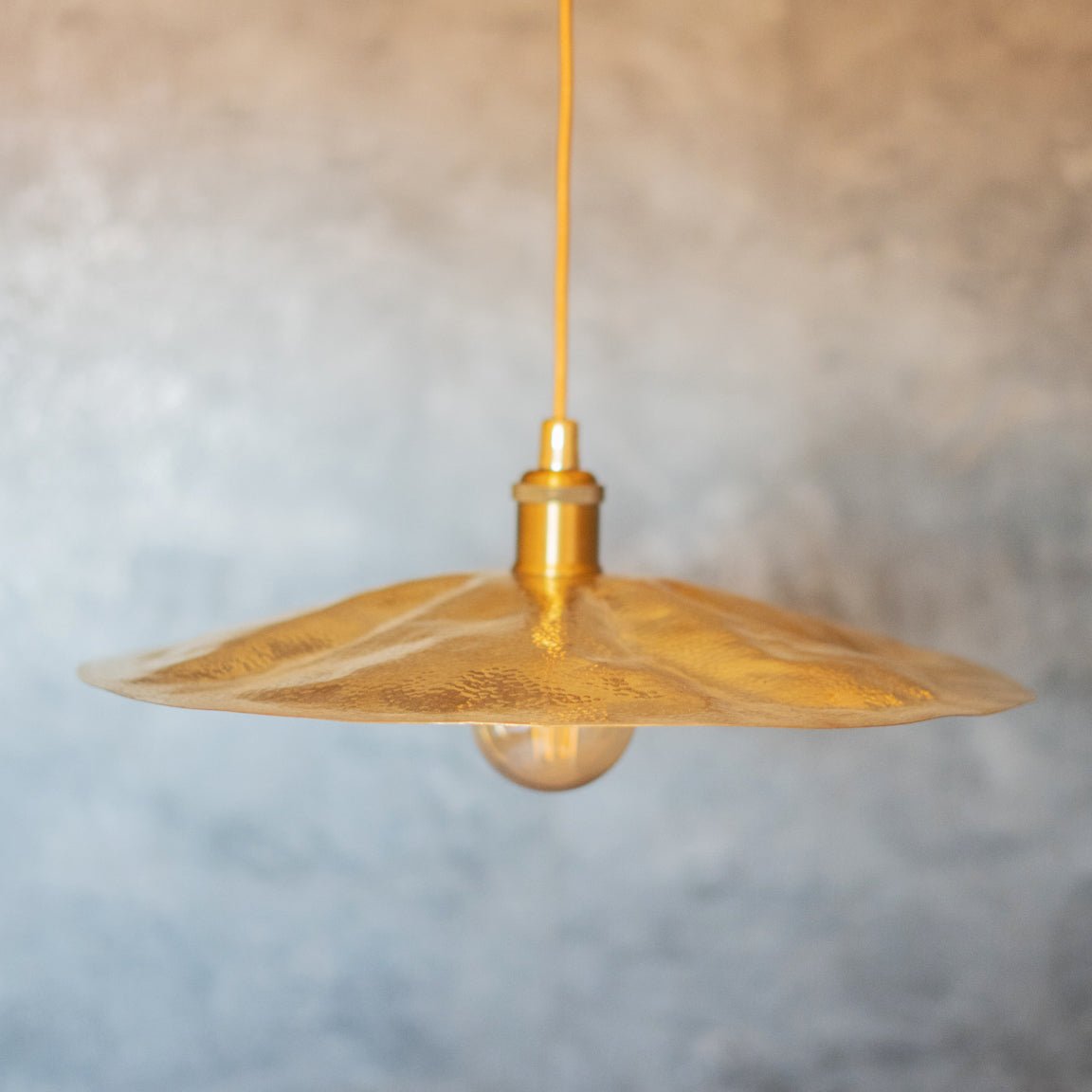 Hammered Brass Flat Disc Pendant Light, Brass Plate Lampshade, Flat Circle Shade alternate view 3