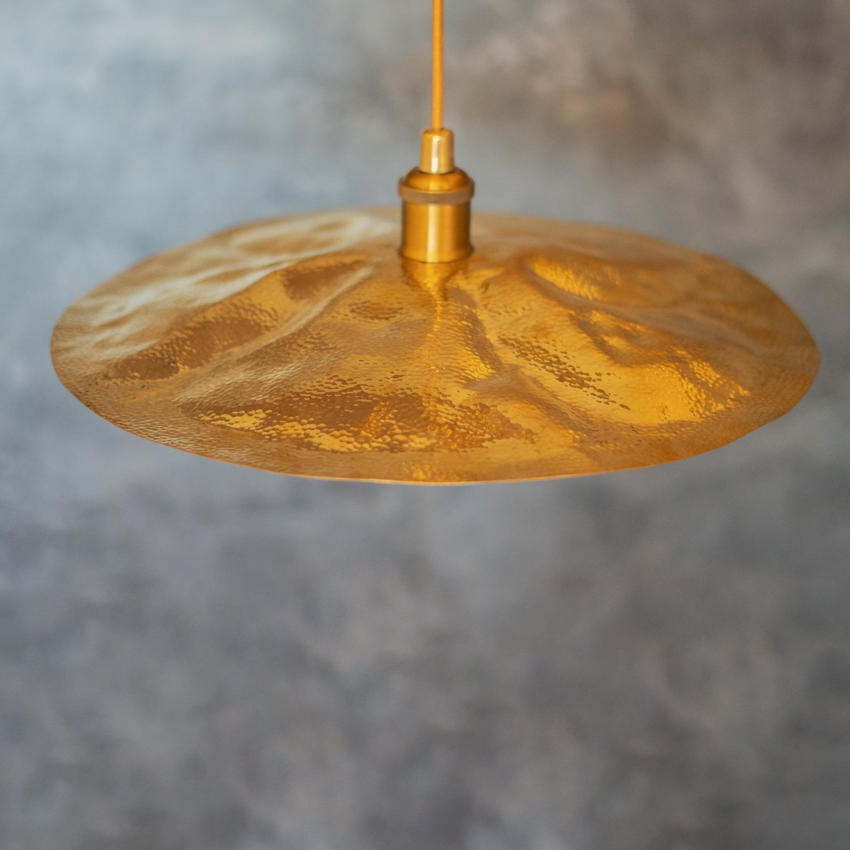 Hammered Brass Flat Disc Pendant Light, Brass Plate Lampshade, Flat Circle Shade alternate view 5