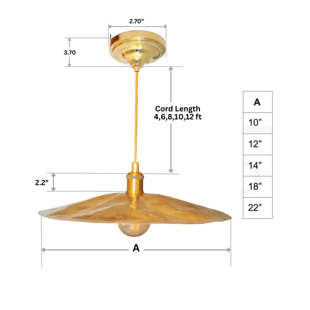 Hammered Brass Flat Disc Pendant Light, Brass Plate Lampshade, Flat Circle Shade alternate view 9
