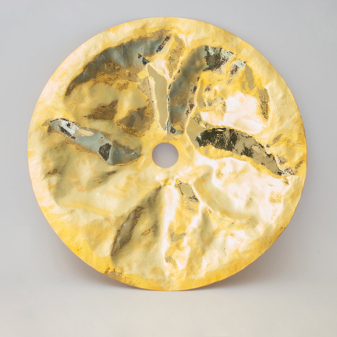 Hammered Brass Flat Disc Pendant Light, Brass Plate Lampshade, Flat Circle Shade alternate view 7