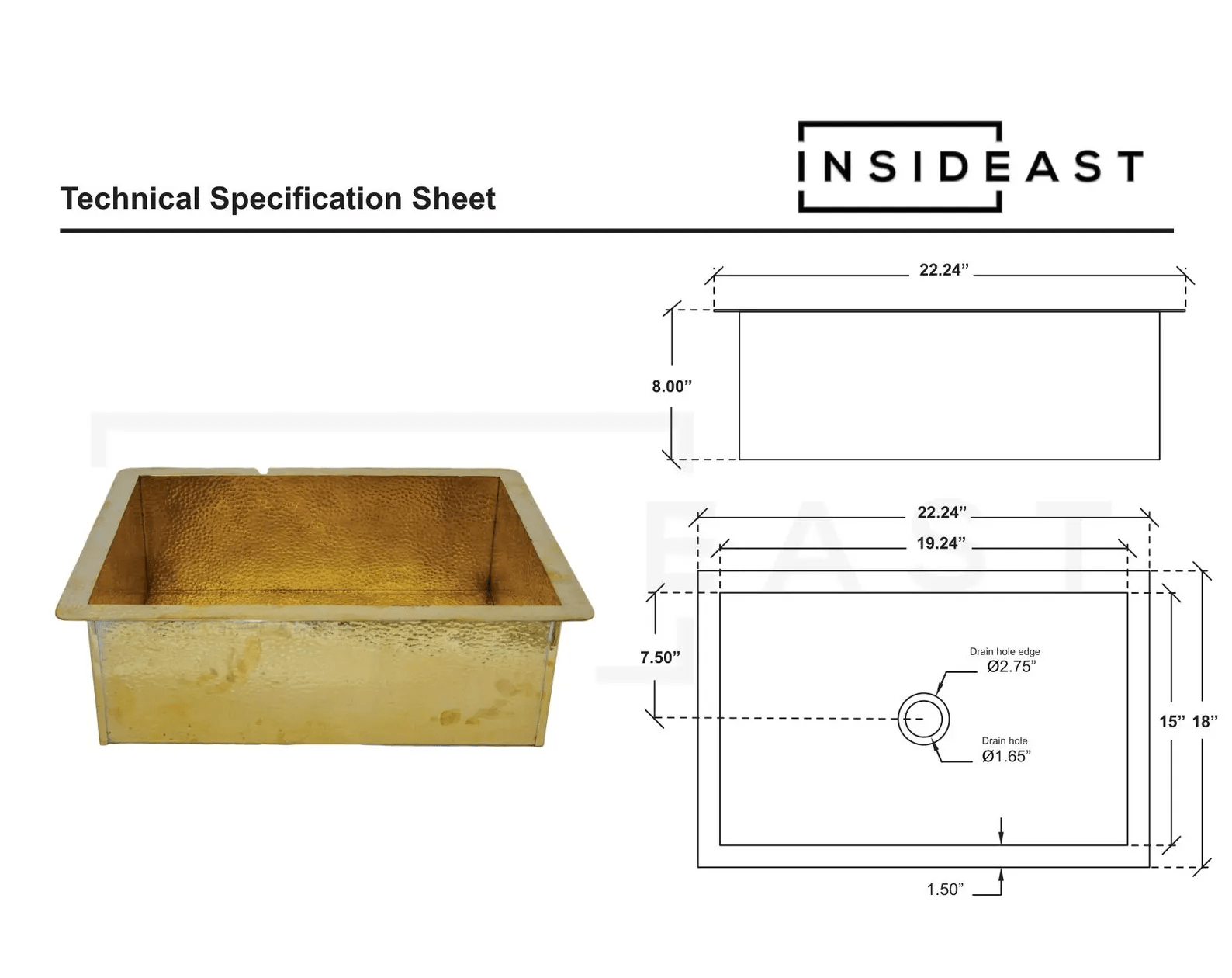 Hammered Brass Kitchen Sink – Rectangular Farmhouse & Kitchen Island Sink alternate view 8