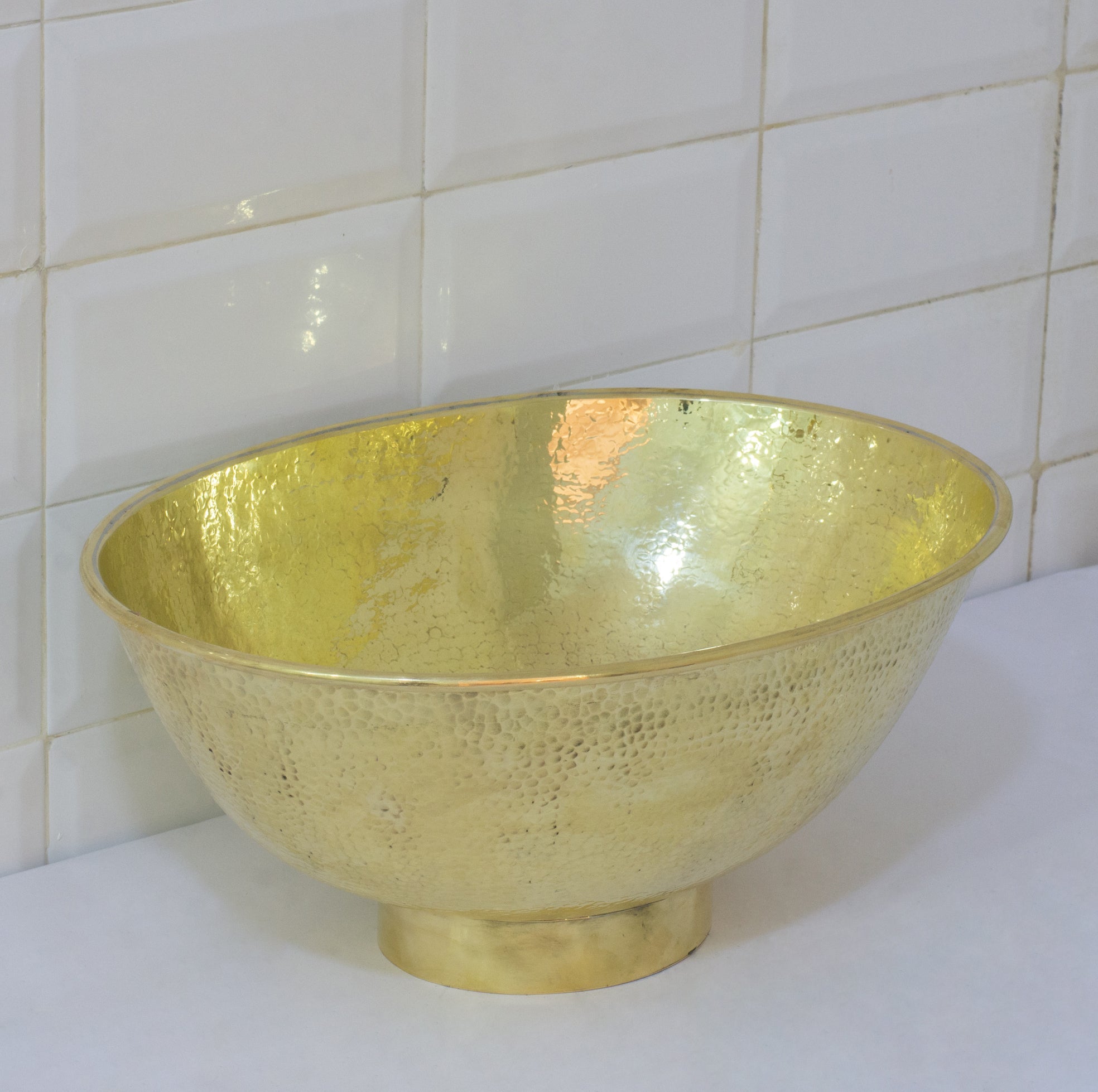 Hammered Brass Oval Vessel Sink | Handmade Bathroom Washbasin alternate view 4