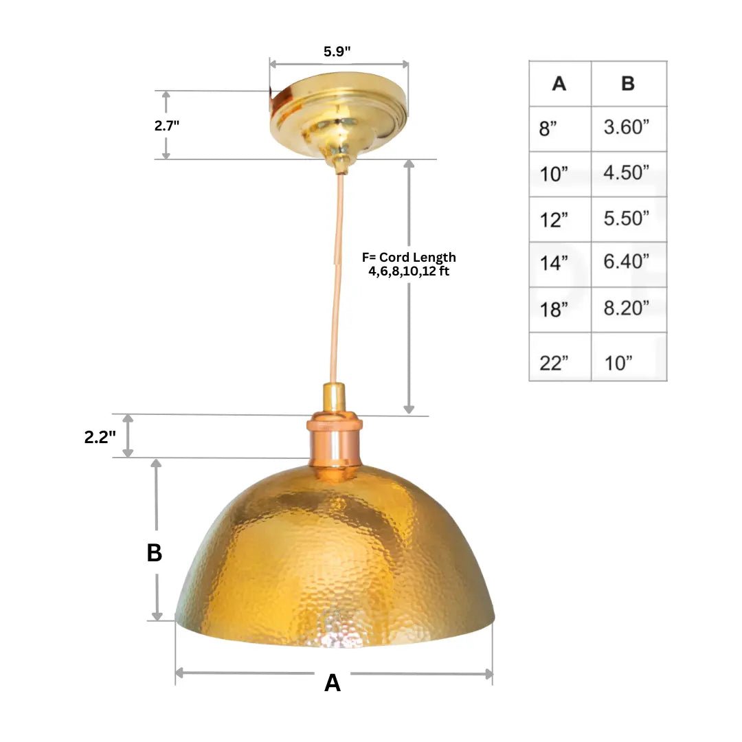 Hammered Brass Pendant Light, Unlacquered Brass Dome Lampshade, Kitchen Island Light alternate view 13