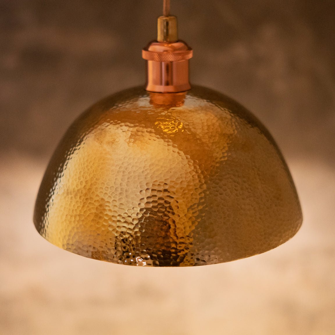 Hammered Brass Pendant Light, Unlacquered Brass Dome Lampshade, Kitchen Island Light alternate view 7