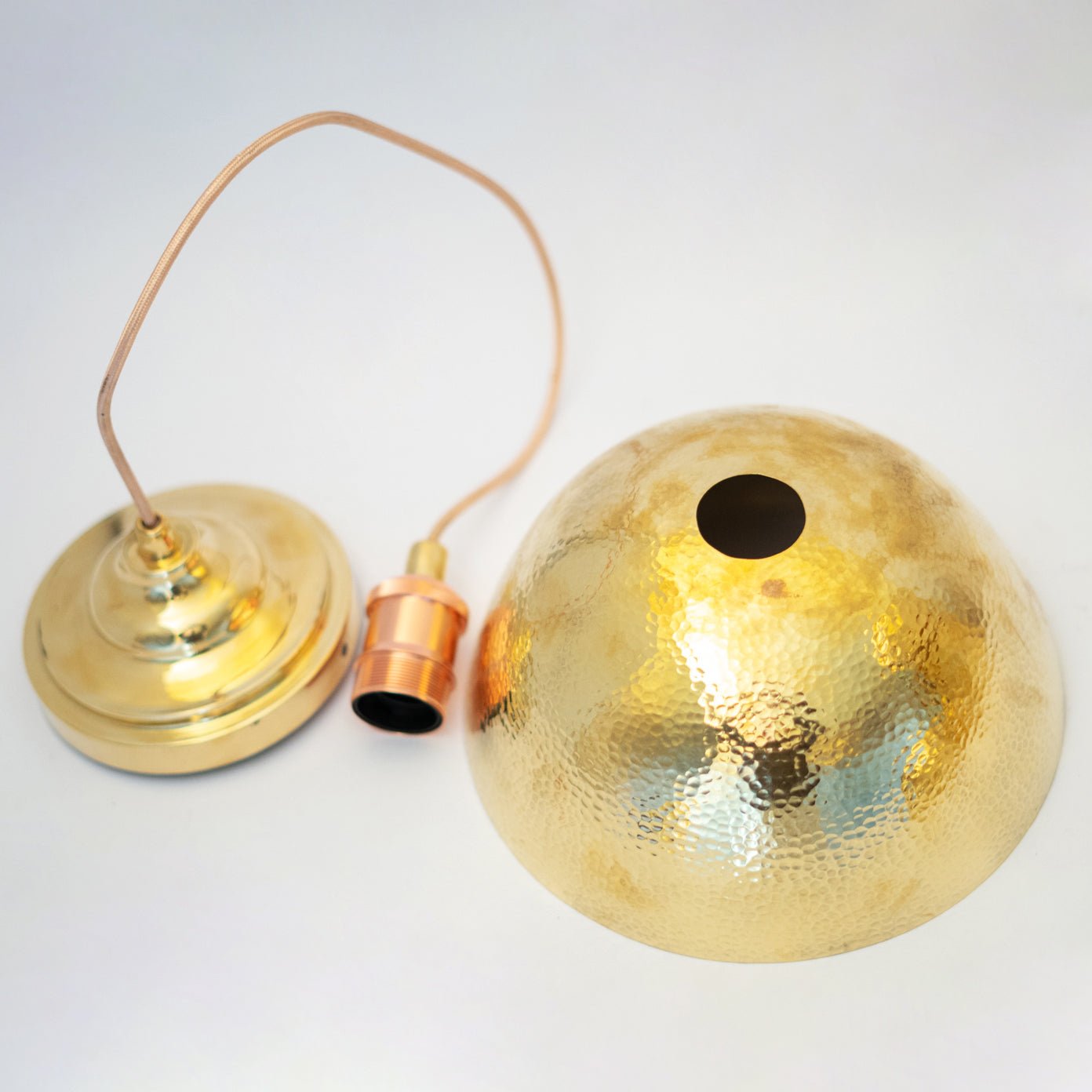 Hammered Brass Pendant Light, Unlacquered Brass Dome Lampshade, Kitchen Island Light alternate view 10