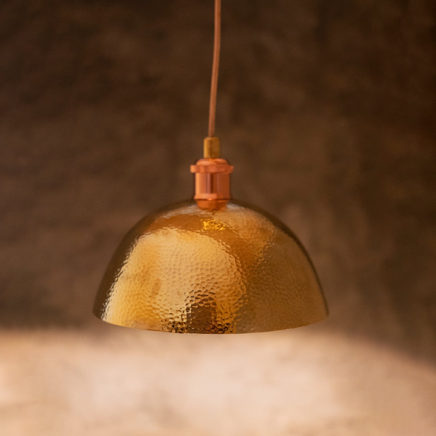 Hammered Brass Pendant Light, Unlacquered Brass Dome Lampshade, Kitchen Island Light alternate view 2