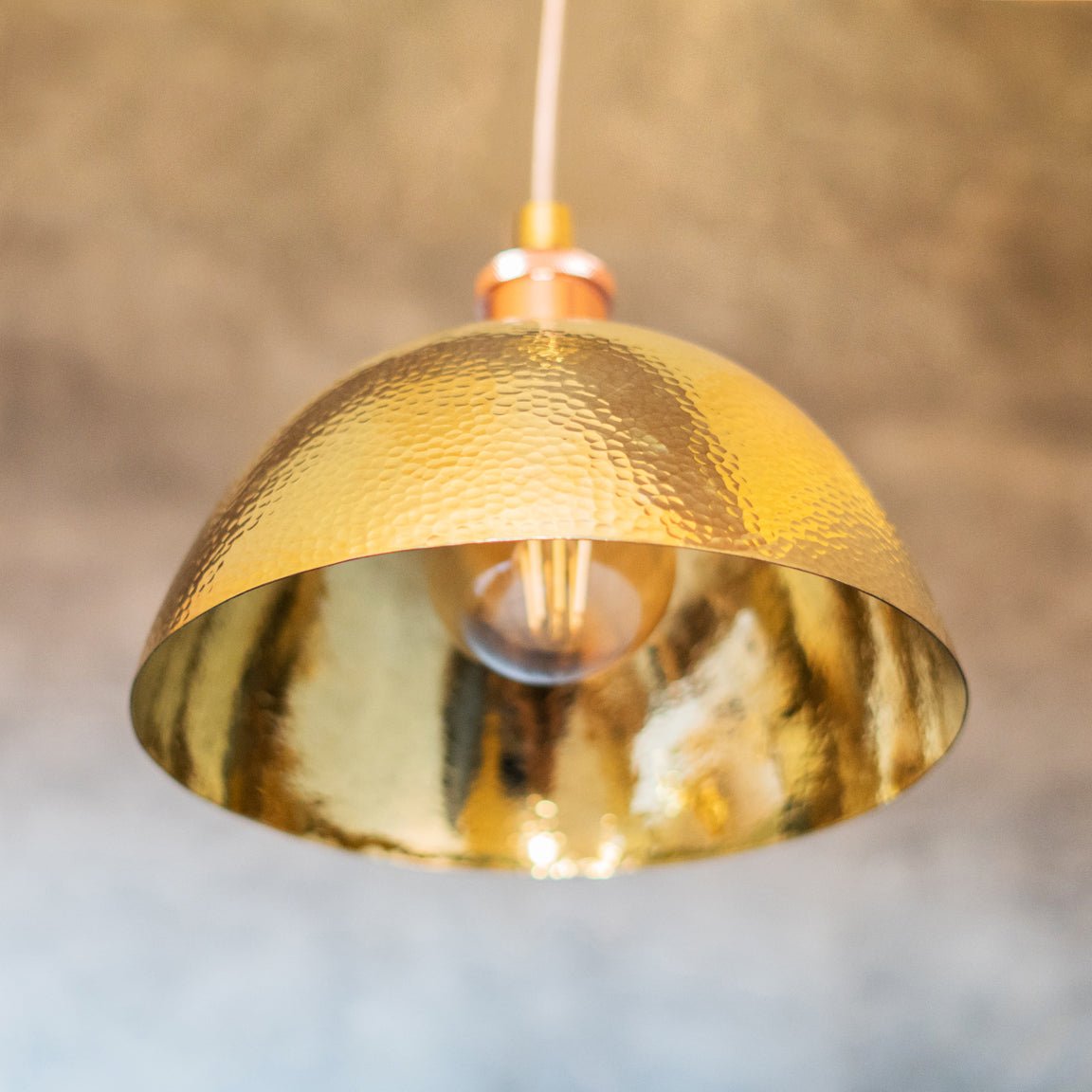 Hammered Brass Pendant Light, Unlacquered Brass Dome Lampshade, Kitchen Island Light alternate view 4