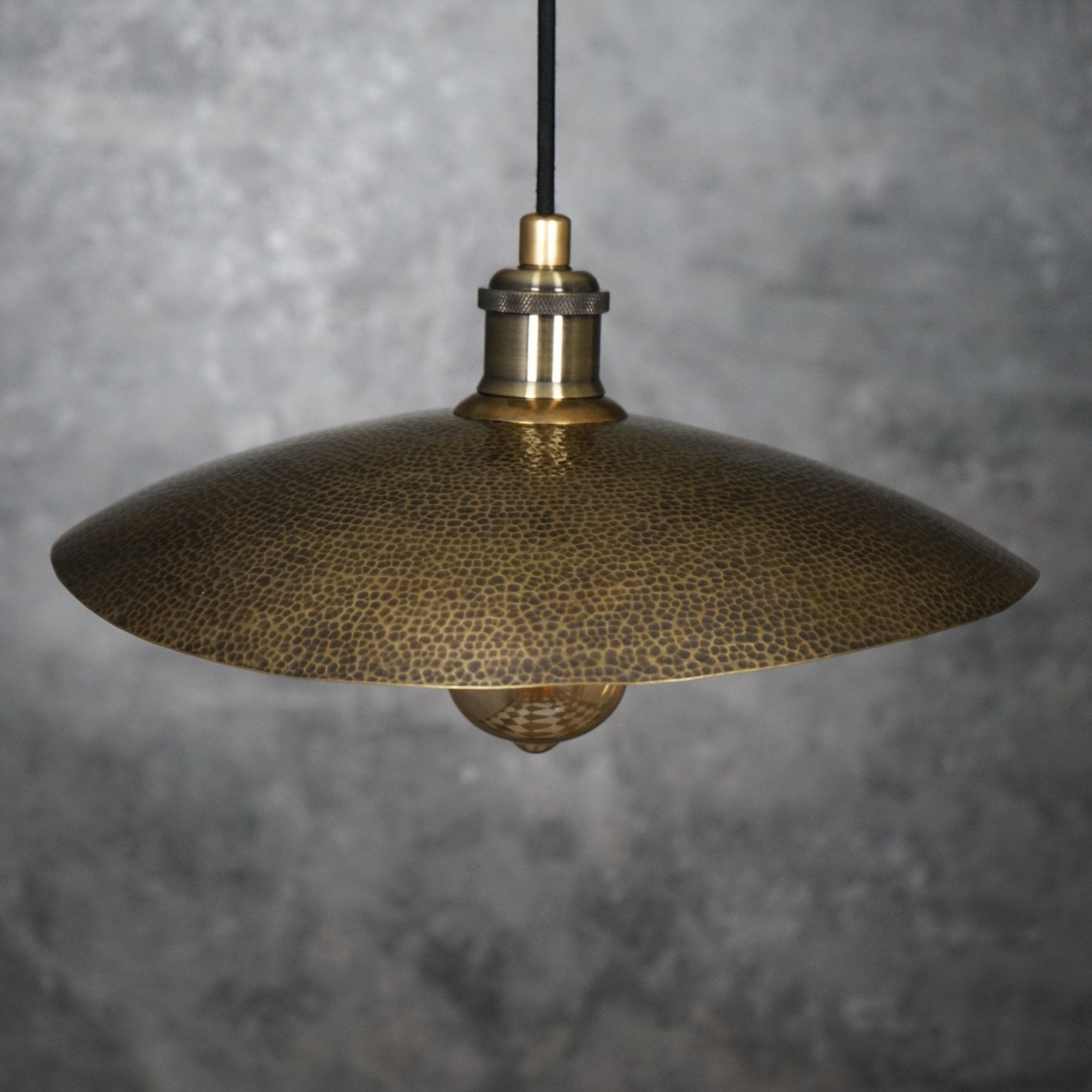 Hammered Bronze Finish Bowl Plate Pendant Light, Solid Brass Ceiling Light alternate view 10