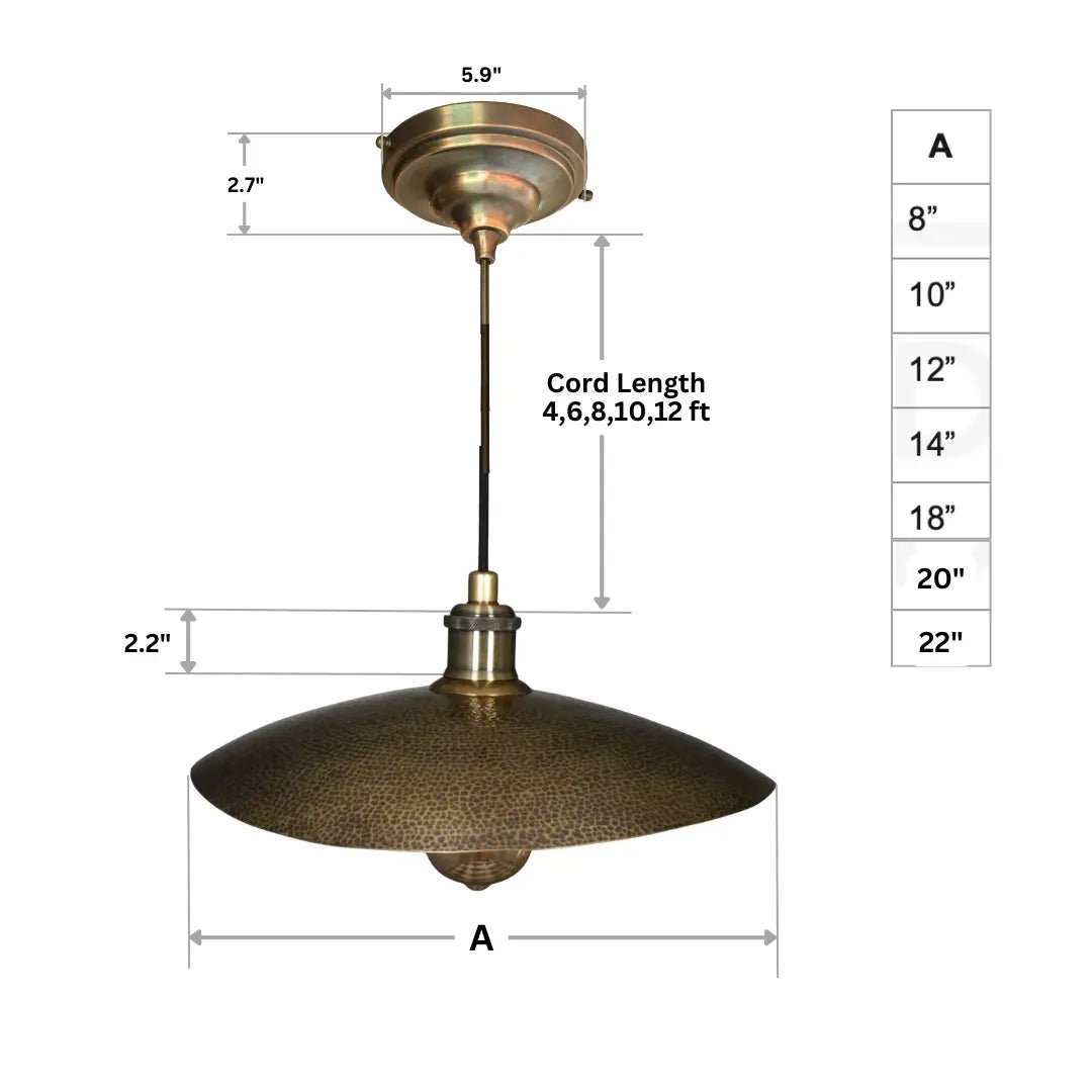 Hammered Bronze Finish Bowl Plate Pendant Light, Solid Brass Ceiling Light alternate view 15
