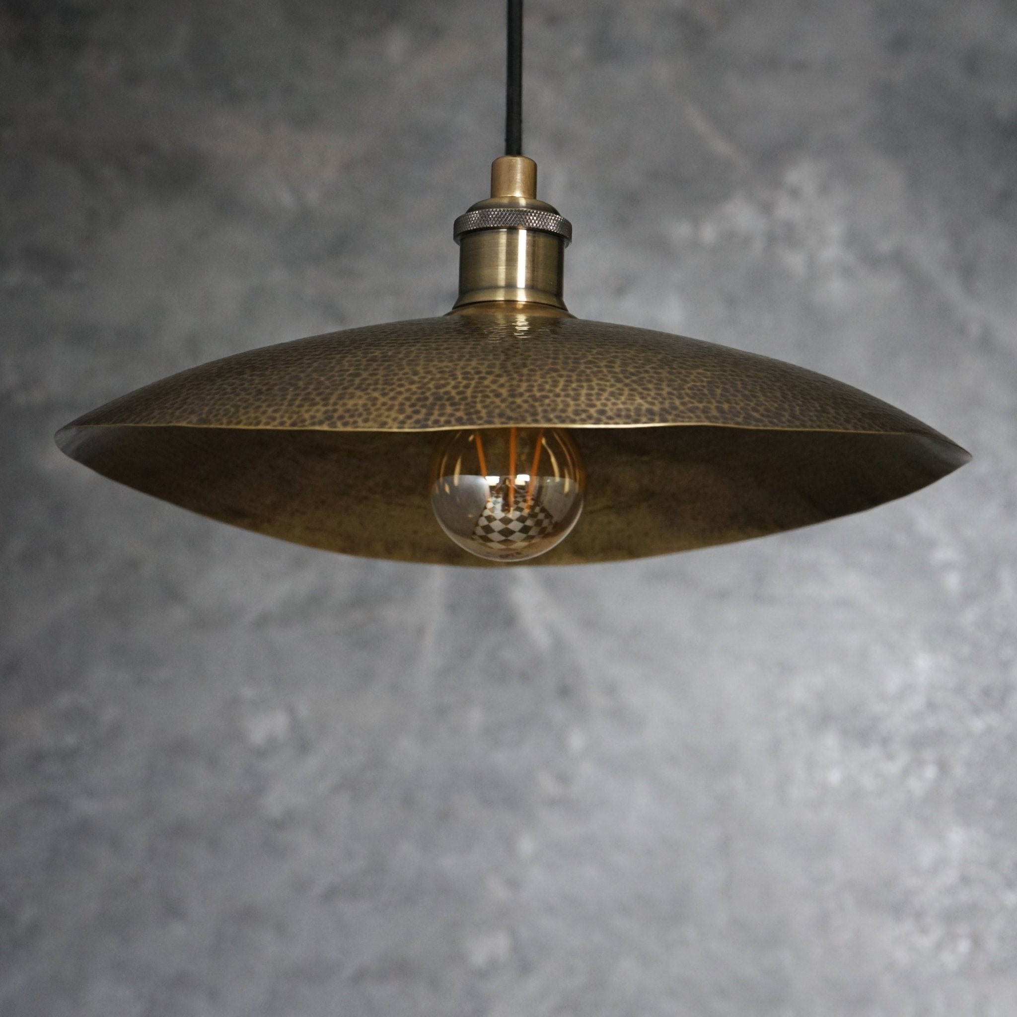 Hammered Bronze Finish Bowl Plate Pendant Light, Solid Brass Ceiling Light alternate view 6