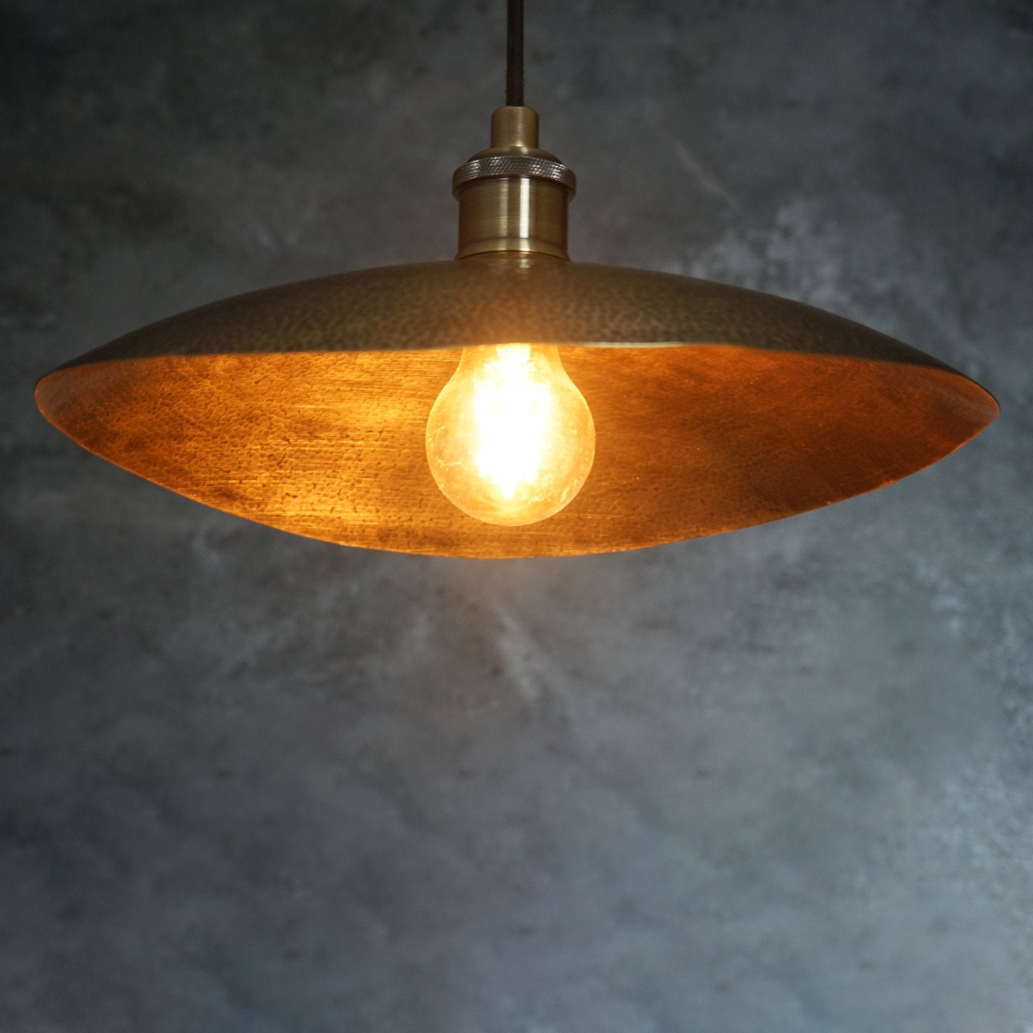 Hammered Bronze Finish Bowl Plate Pendant Light, Solid Brass Ceiling Light alternate view 9