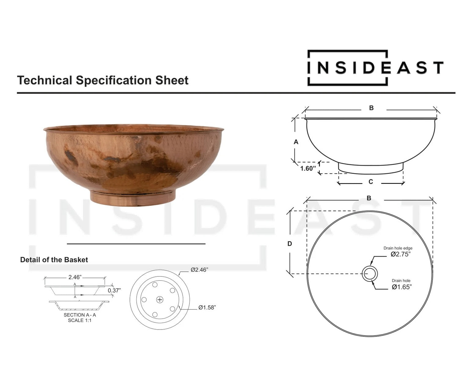 Hammered Copper Sink, Vanity Bathroom Sink, Copper Bowl Sink alternate view 8