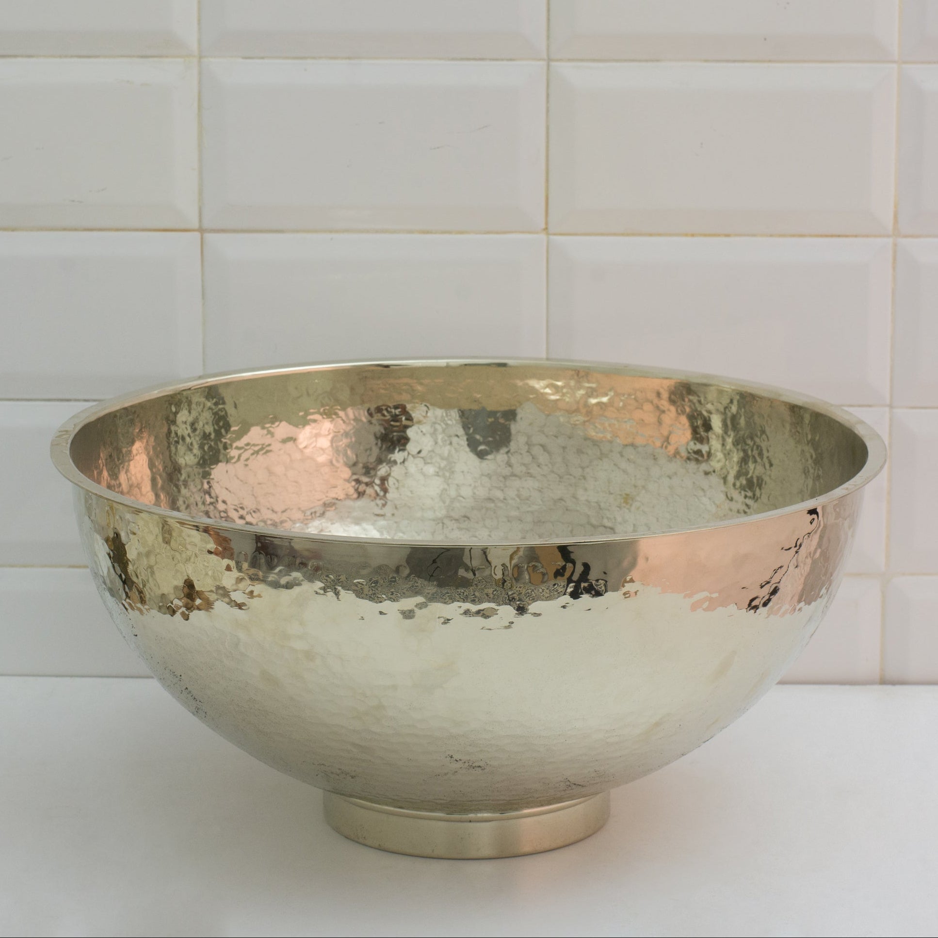 Hammered German Silver Bowl Vessel Sink – Handcrafted Bathroom Vanity Sink alternate view 2