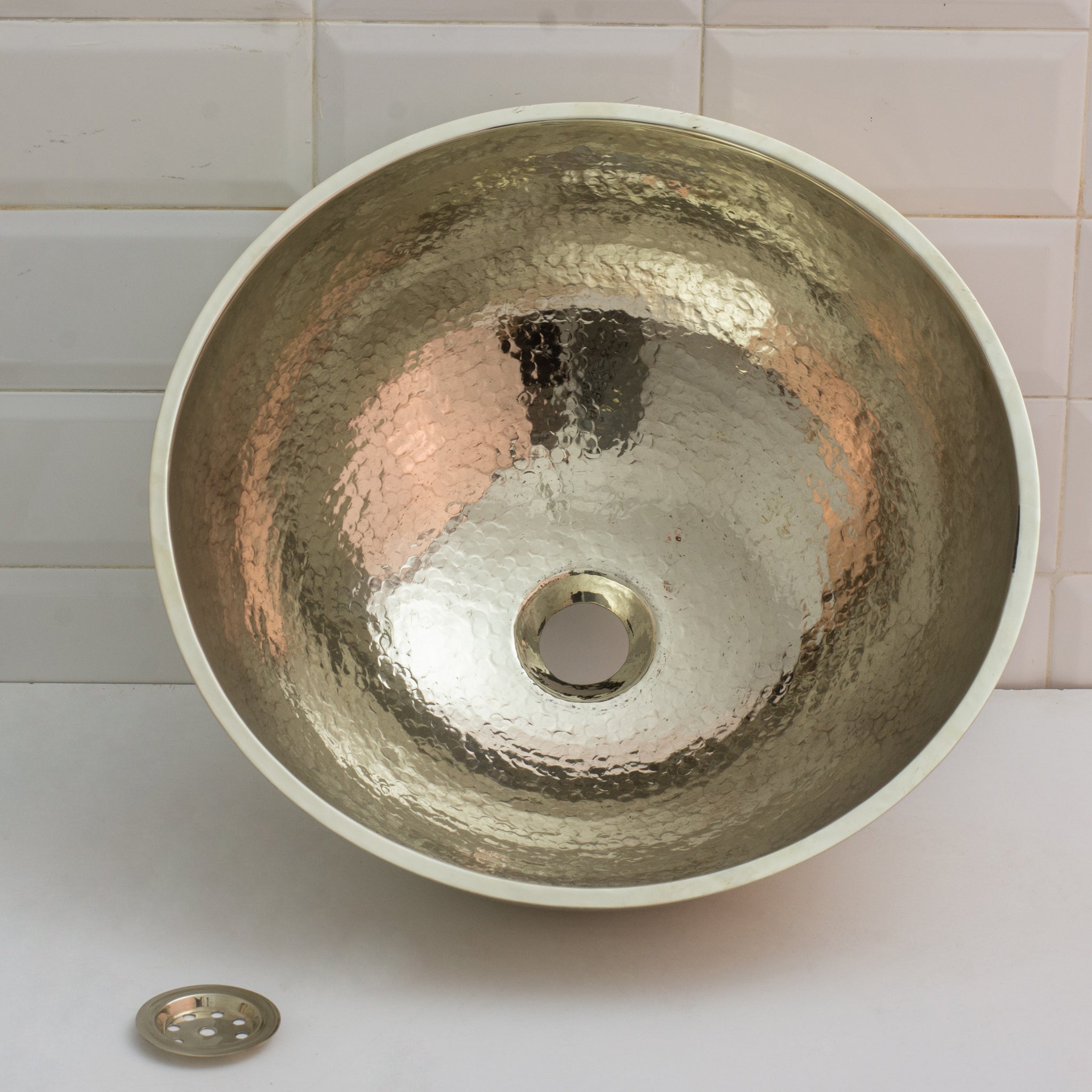Hammered German Silver Bowl Vessel Sink – Handcrafted Bathroom Vanity Sink alternate view 4