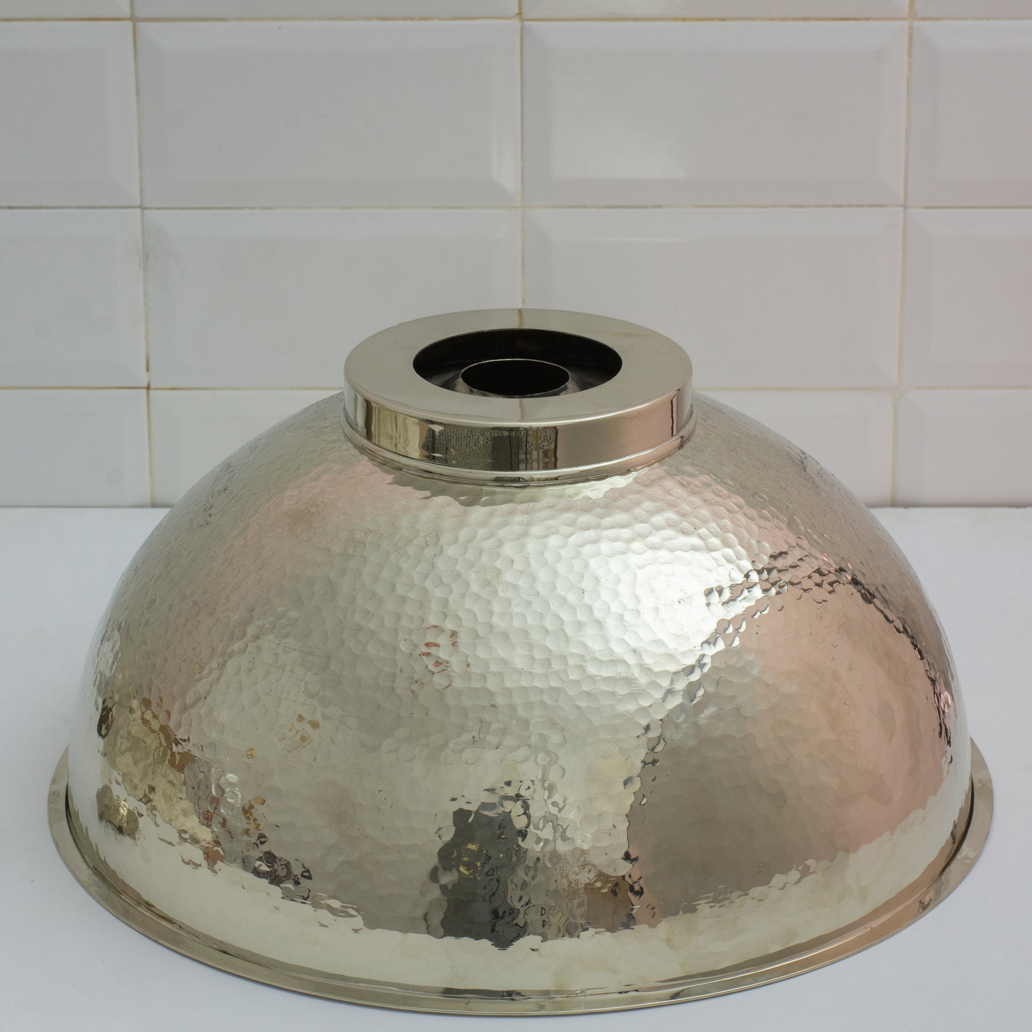 Hammered German Silver Bowl Vessel Sink – Handcrafted Bathroom Vanity Sink alternate view 3