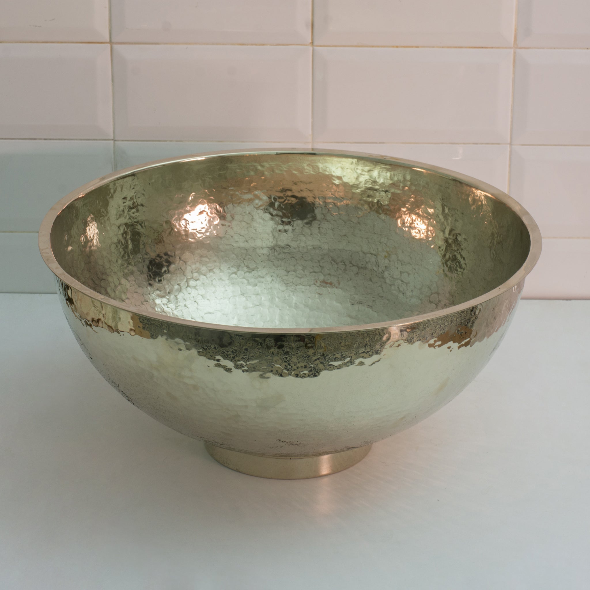 Hammered German Silver Bowl Vessel Sink – Handcrafted Bathroom Vanity Sink