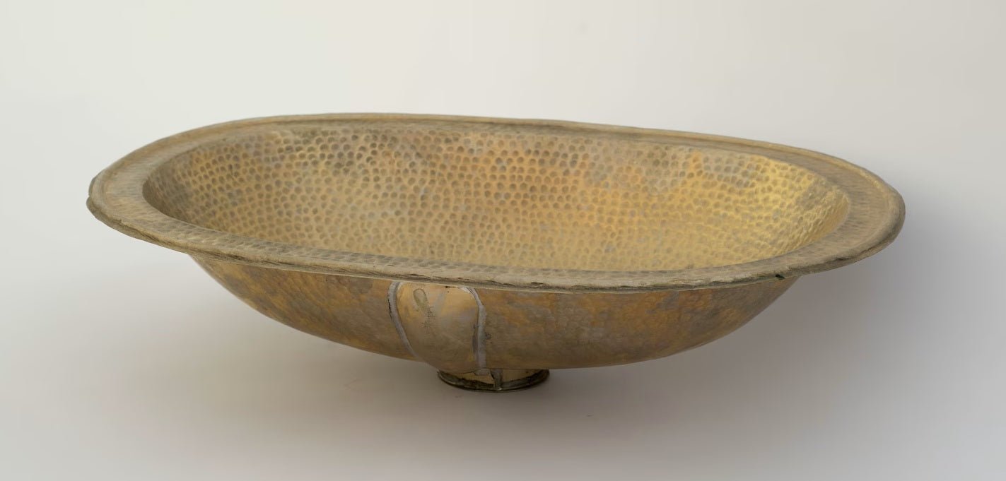 Hammered Oval Brass Sink – Drop-In Antique Brass Bathroom Sink | Aged Solid Brass Basin alternate view 6