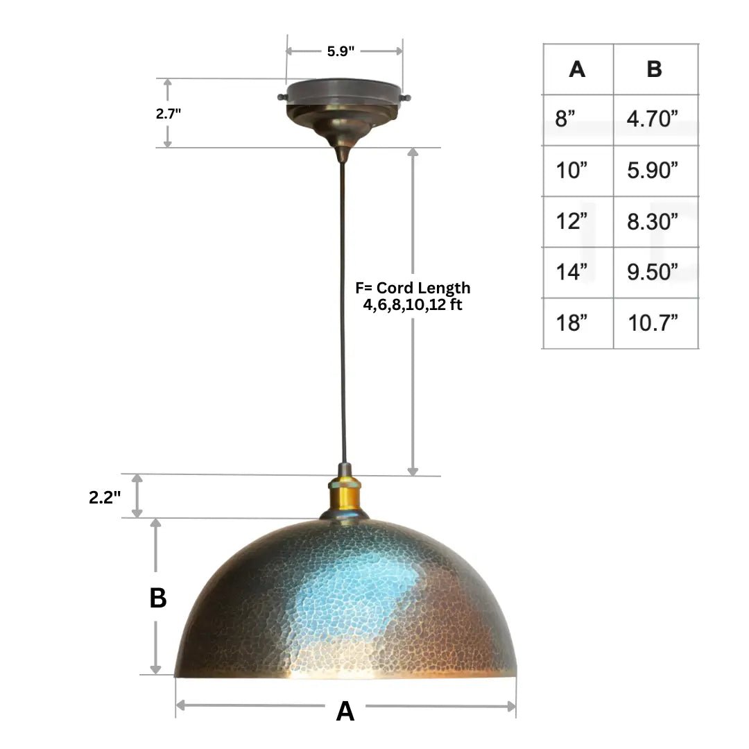 Hammered Pendant Light, Brass Dome Ceiling Light, Kitchen Island Hanging Light Fixture alternate view 8