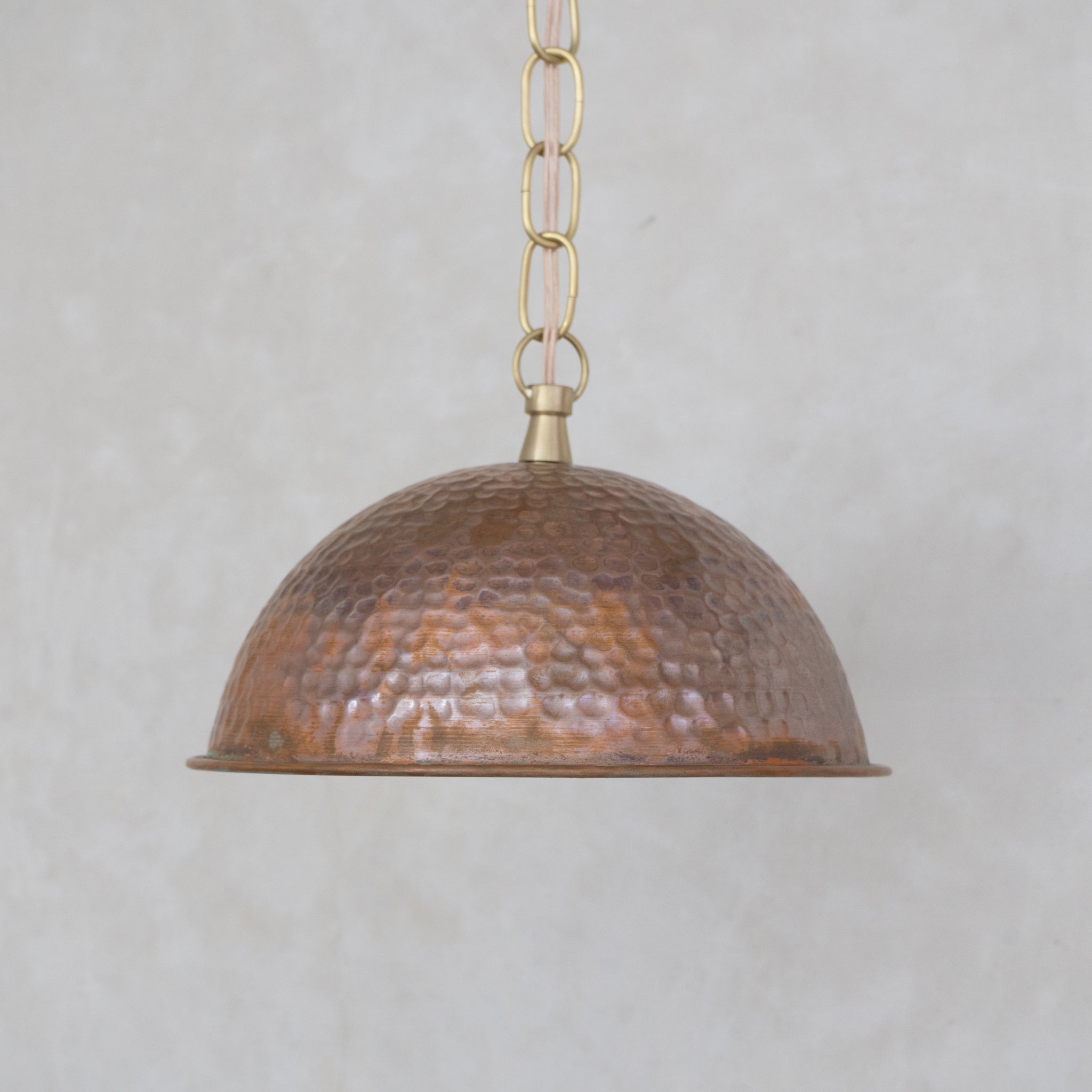 Hand-Hammered Wide Copper Dome Pendant - Rustic Moroccan Hanging Light for Kitchen & Dining