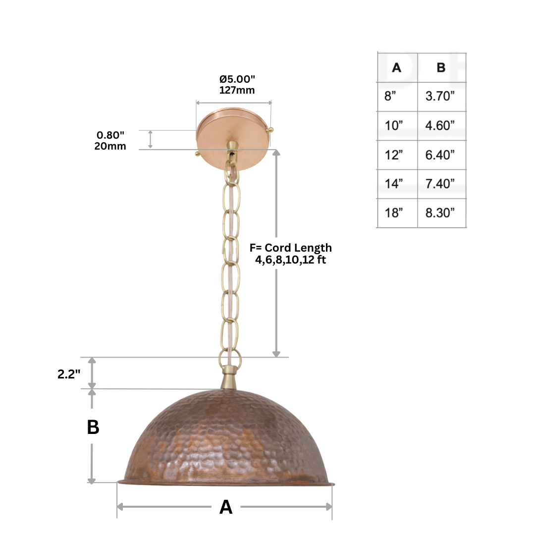 Hand-Hammered Wide Copper Dome Pendant - Rustic Moroccan Hanging Light for Kitchen & Dining alternate view 11
