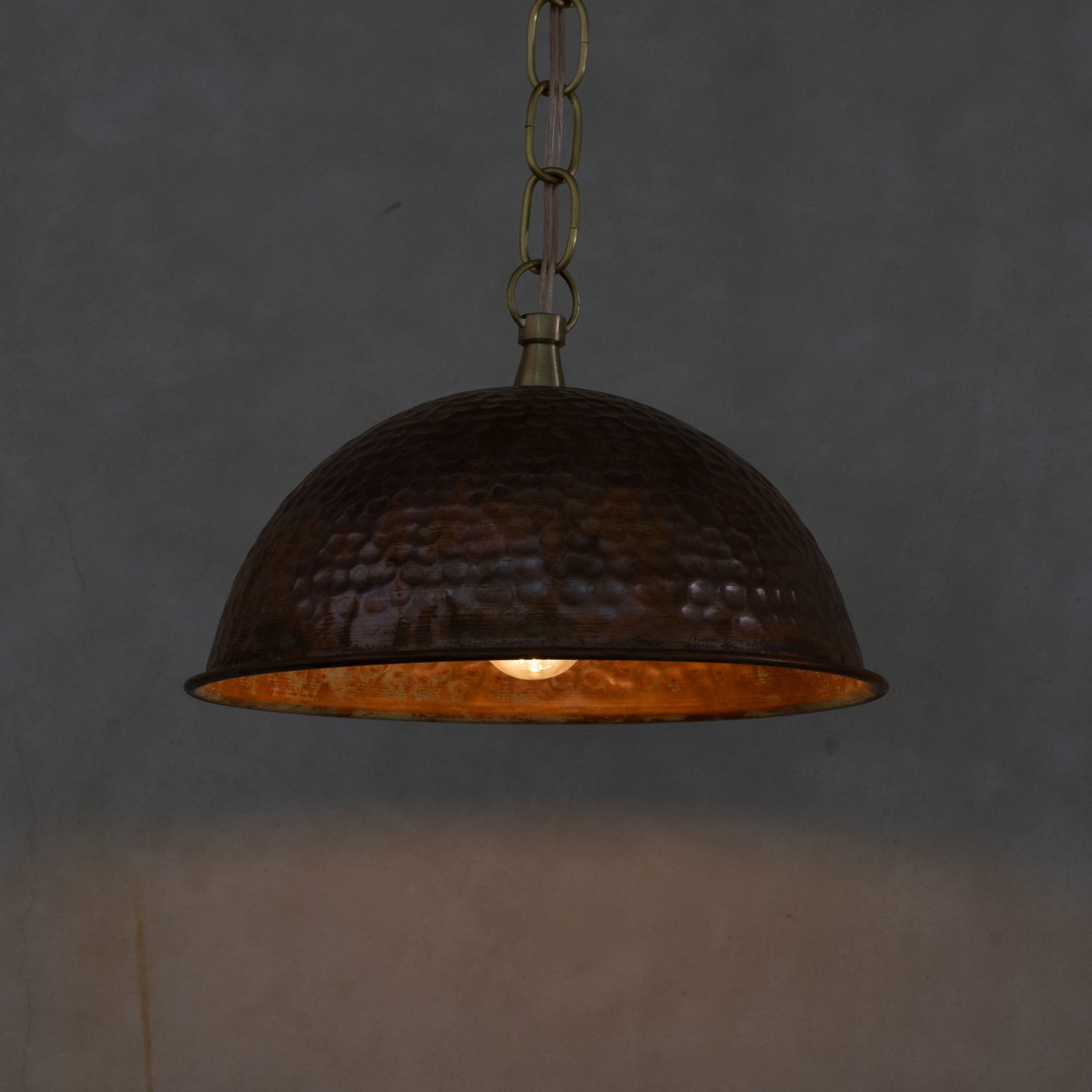 Hand-Hammered Wide Copper Dome Pendant - Rustic Moroccan Hanging Light for Kitchen & Dining alternate view 6