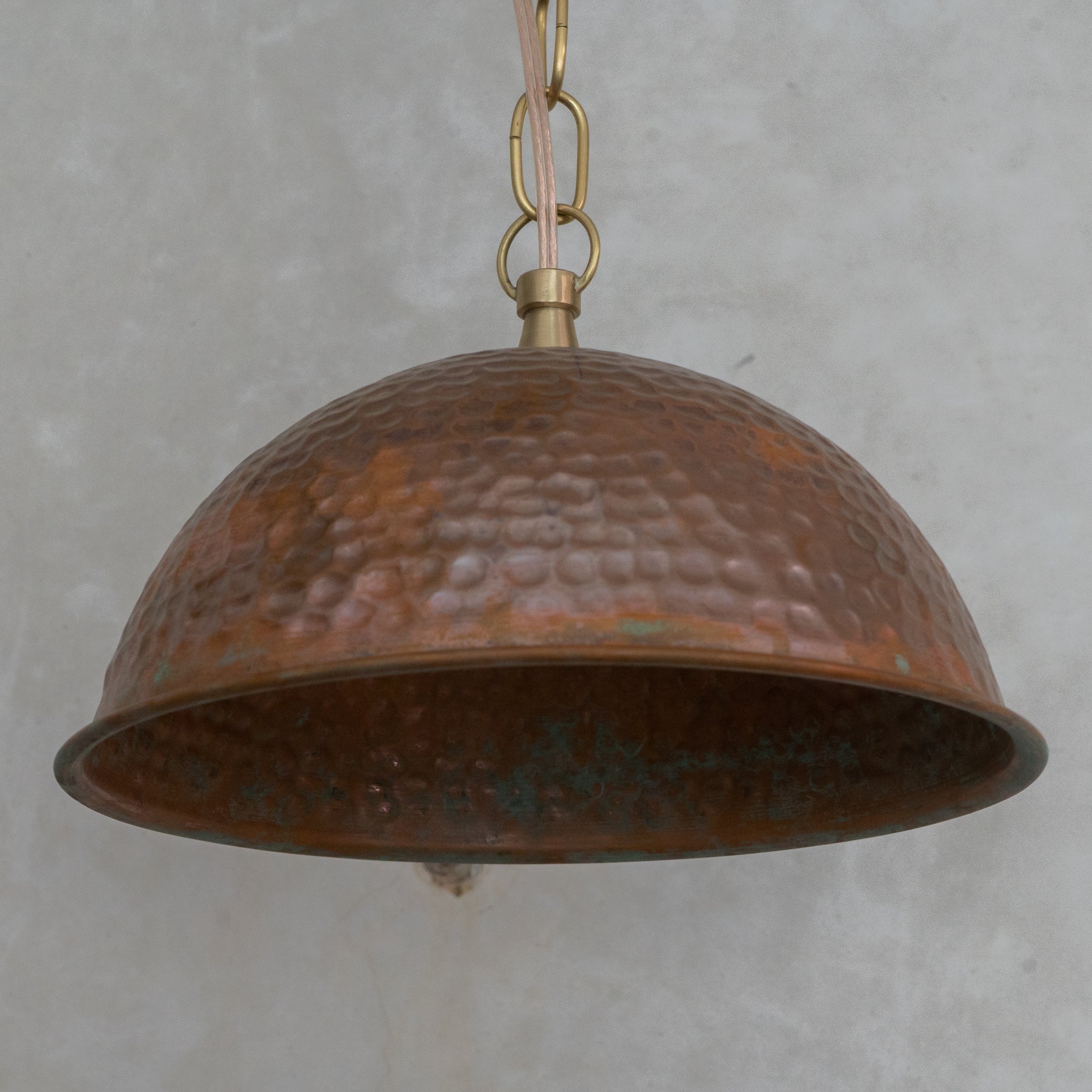 Hand-Hammered Wide Copper Dome Pendant - Rustic Moroccan Hanging Light for Kitchen & Dining alternate view 4