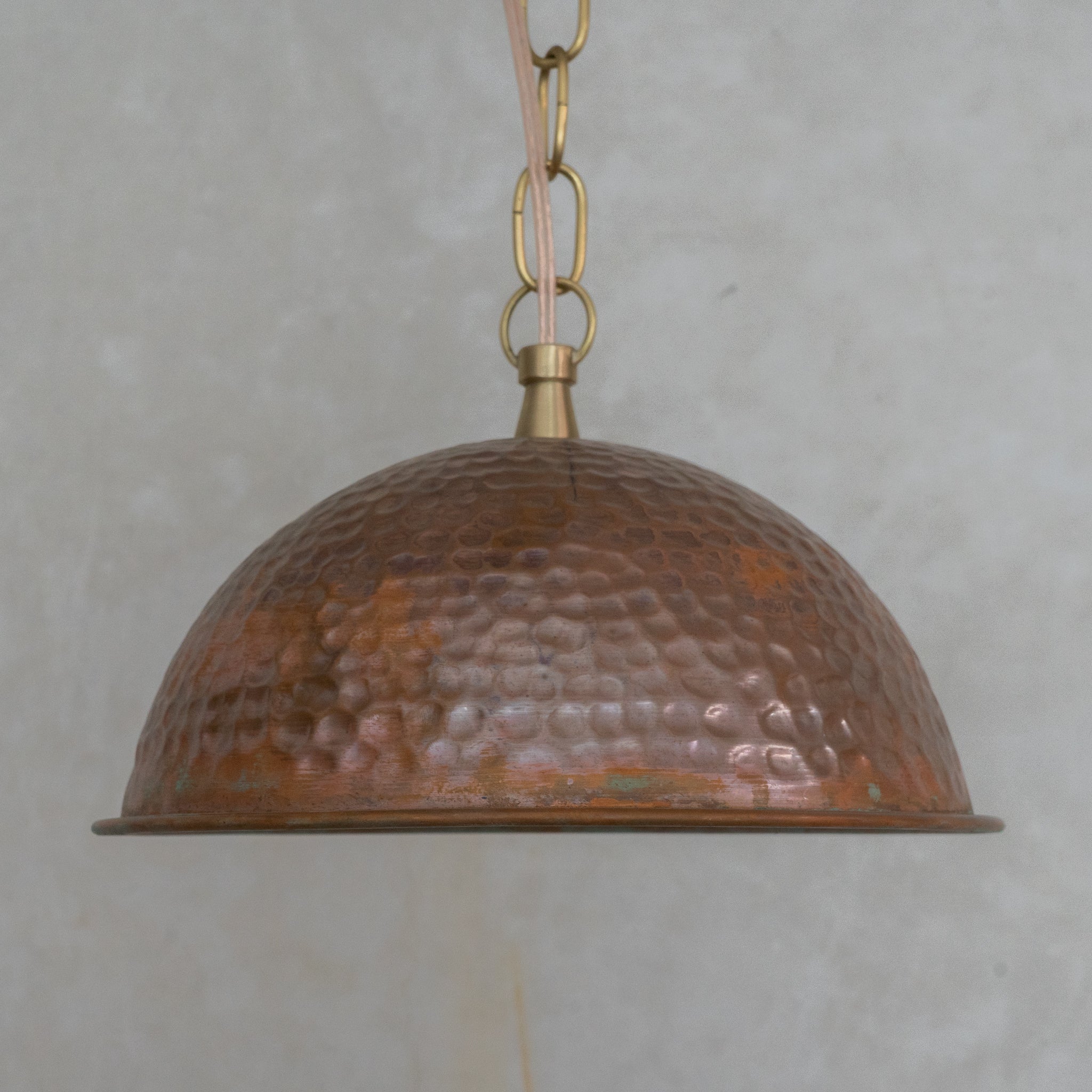 Hand-Hammered Wide Copper Dome Pendant - Rustic Moroccan Hanging Light for Kitchen & Dining alternate view 3