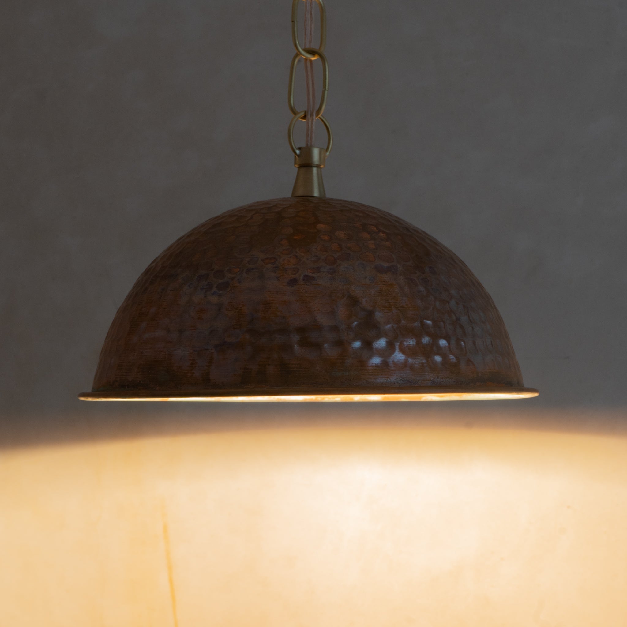 Hand-Hammered Wide Copper Dome Pendant - Rustic Moroccan Hanging Light for Kitchen & Dining alternate view 5