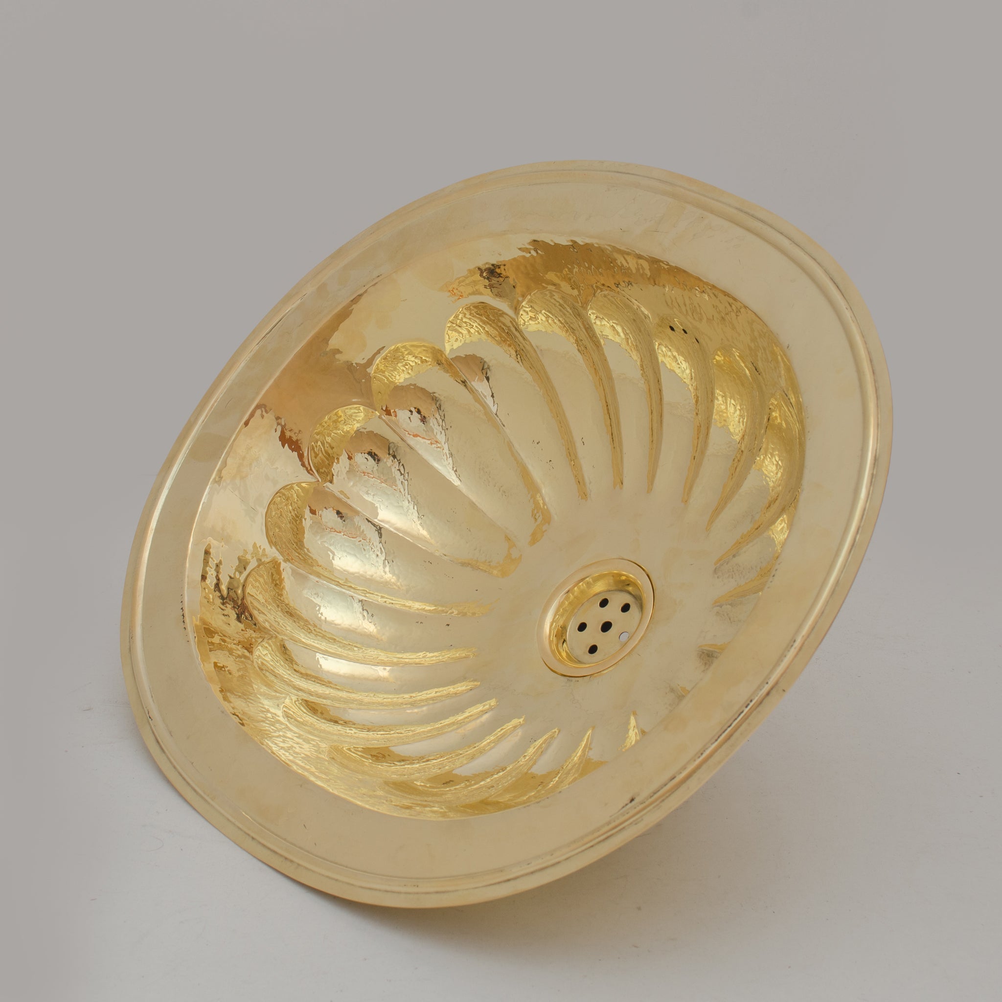 Handcrafted Petal Etched Oval Solid Brass Sink, Drop In Customizable Brass Kitchen Sink alternate view 2