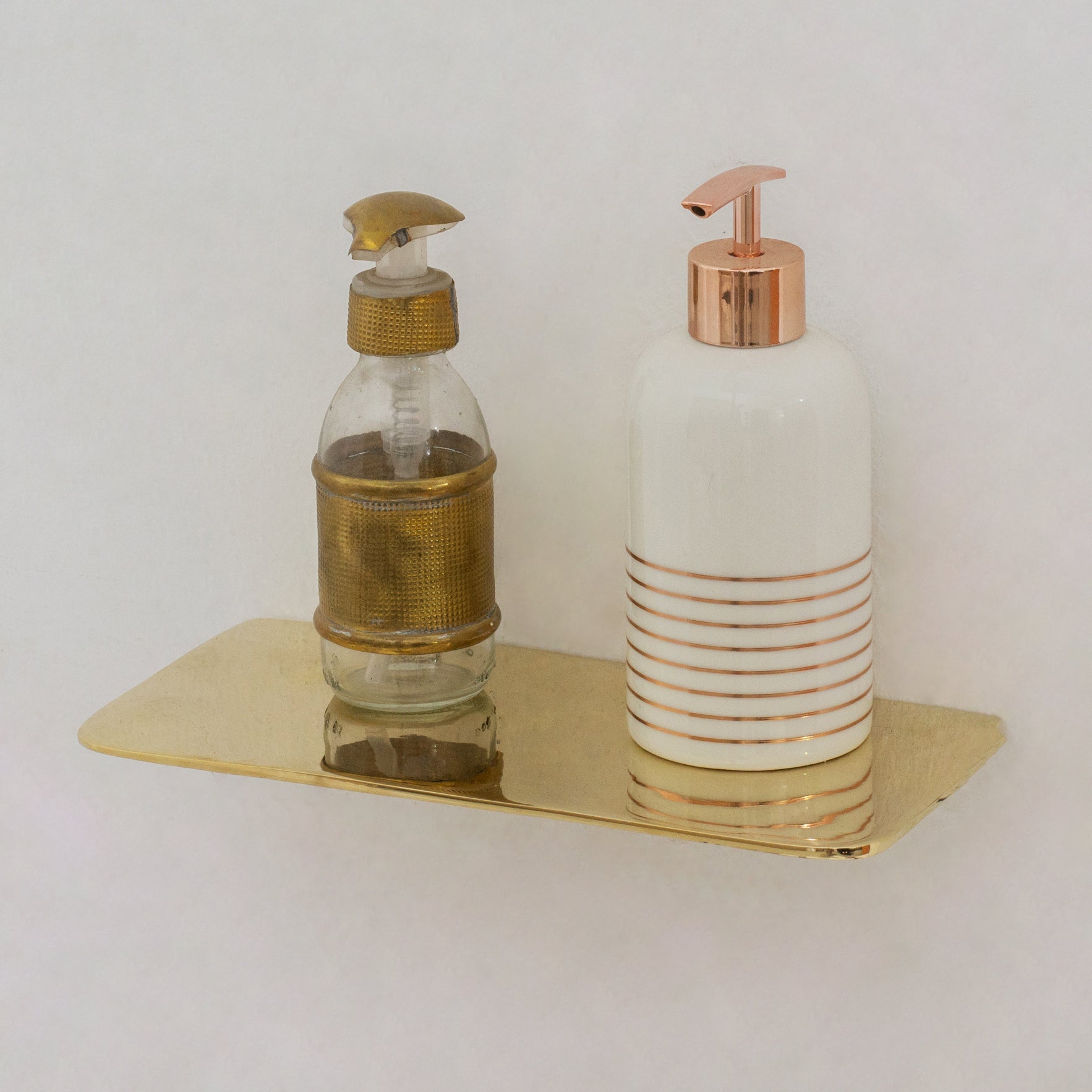 Handcrafted Solid Brass Floating Shelf, Bathroom Shelf Brass, Wall Mount Bathroom Soap Holder